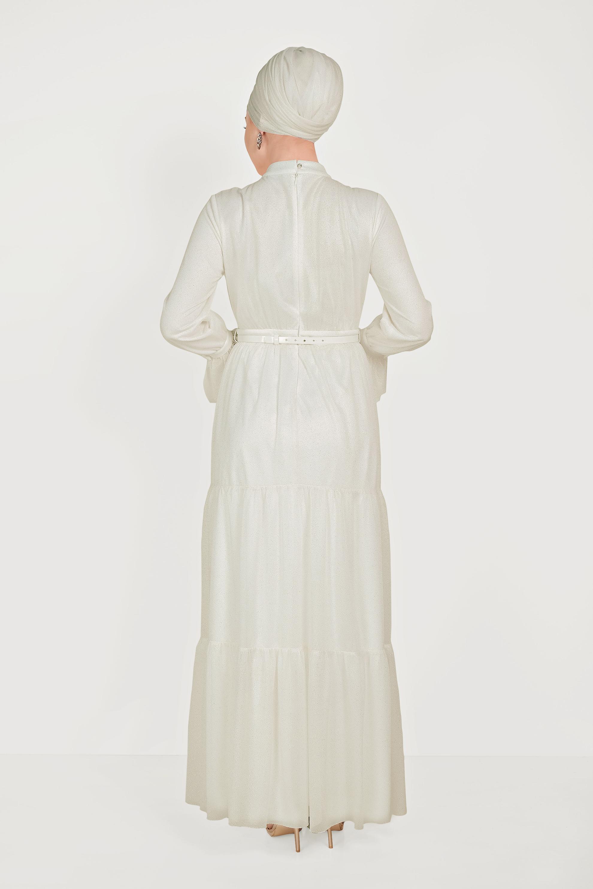 Vêtements hijab BEIGE ROBE DE SOIRÉE DÉTAIL VOLANT 50002