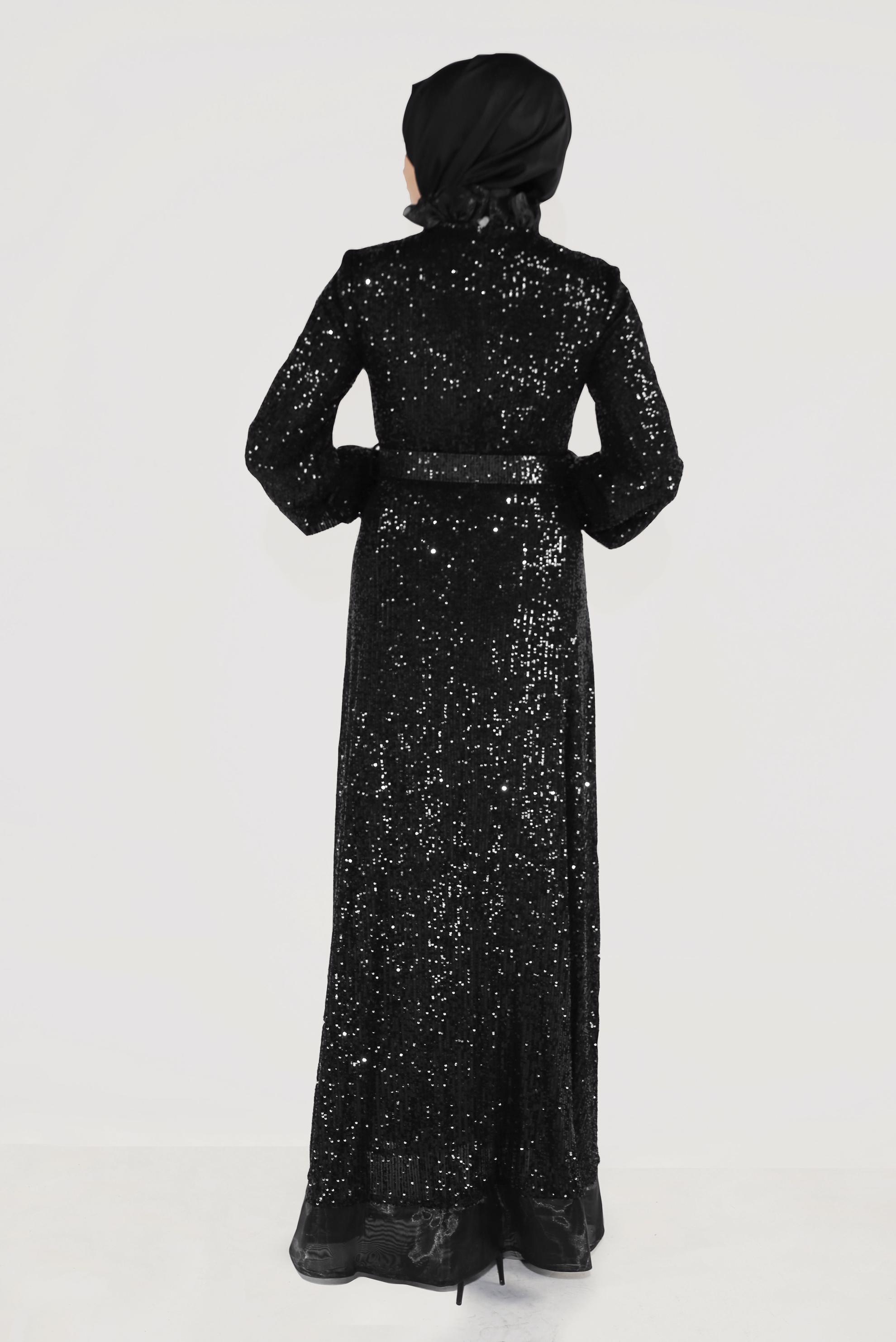 Tesettür giyim SİYAH PUL PAYETLİ ABİYE ELBİSE 50004