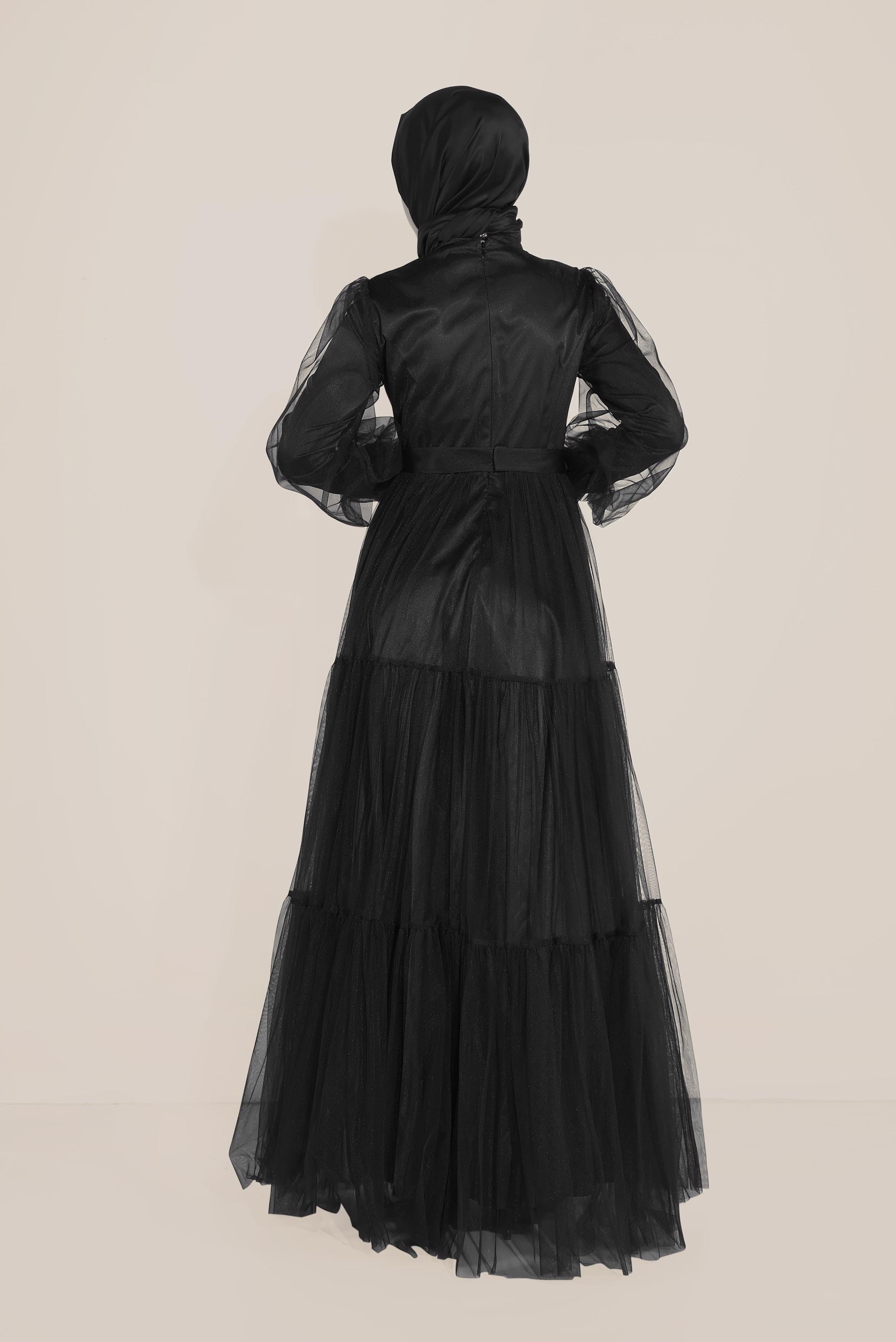 Tesettür giyim SİYAH SATEN ABİYE ELBİSE 50005