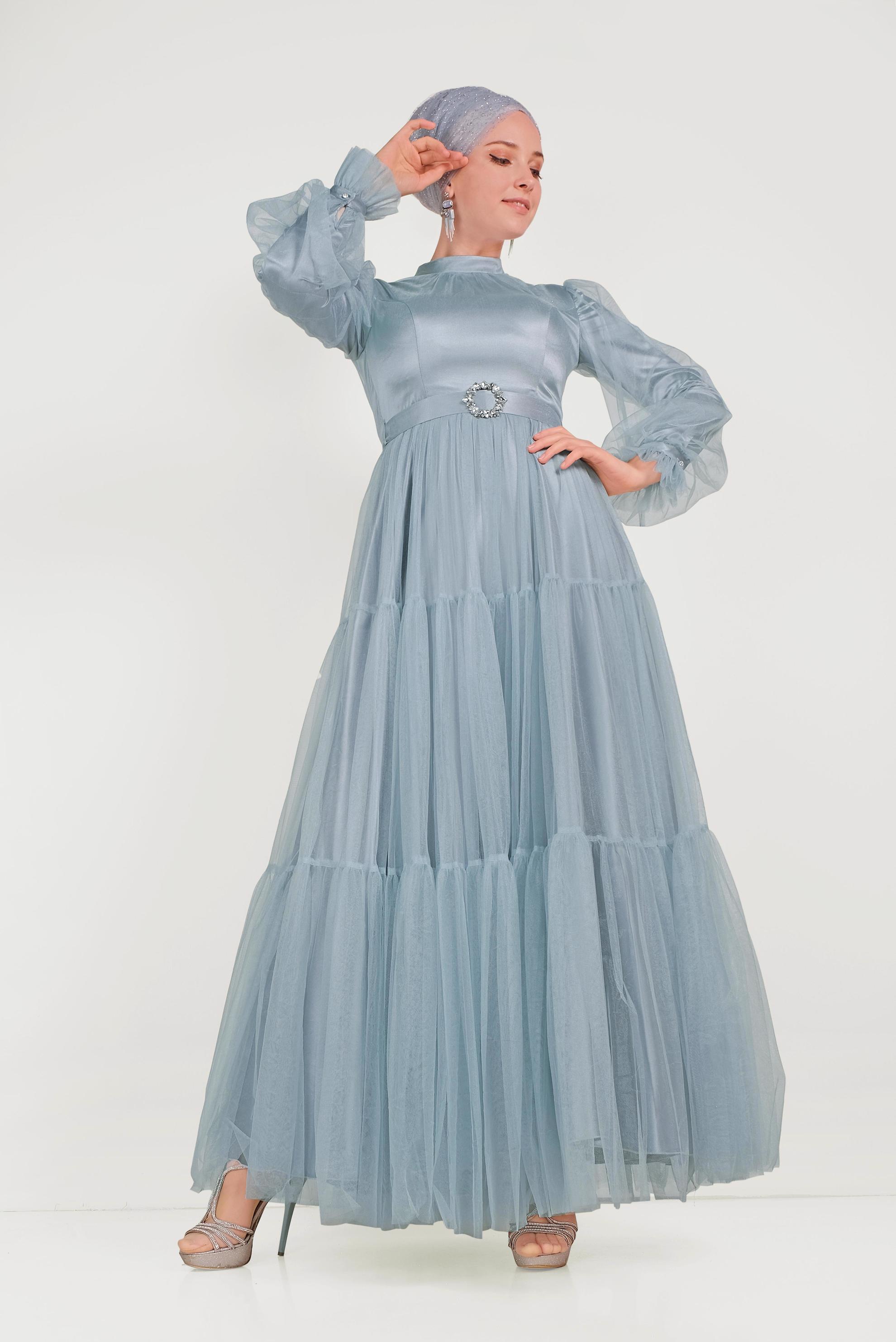 Hijab clothing BLUE SATIN EVENING DRESS 50005