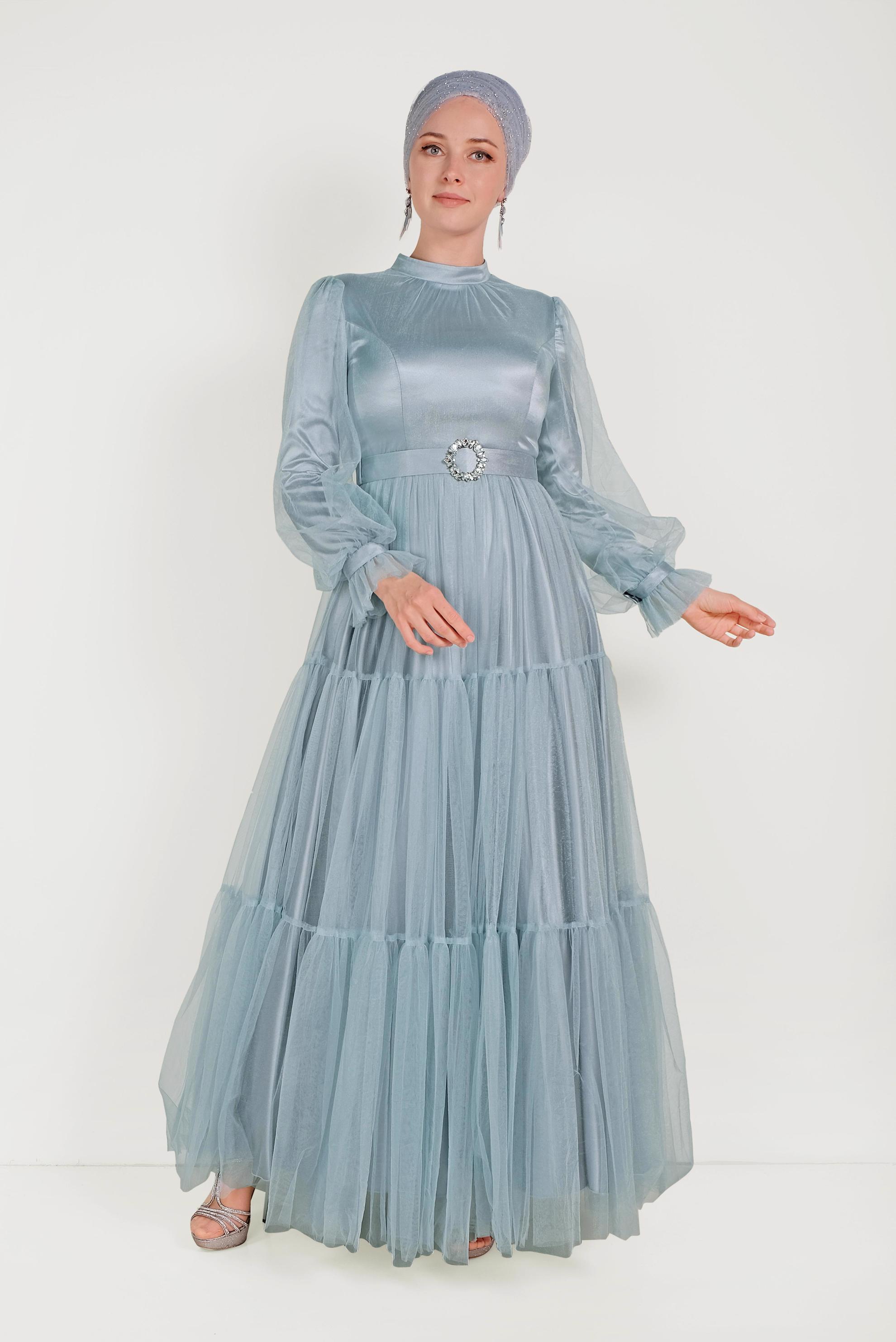 Hijab clothing BLUE SATIN EVENING DRESS 50005