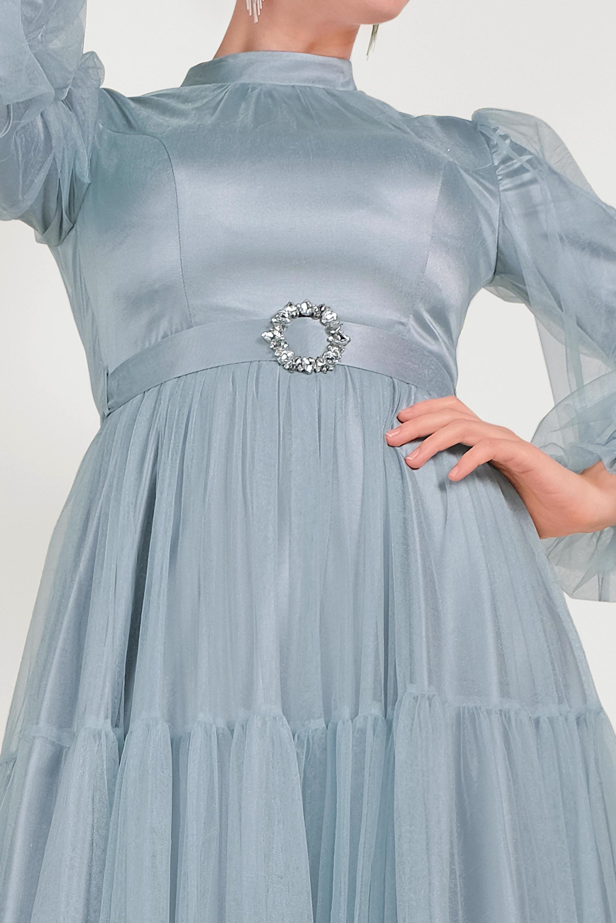 Hijab clothing BLUE SATIN EVENING DRESS 50005