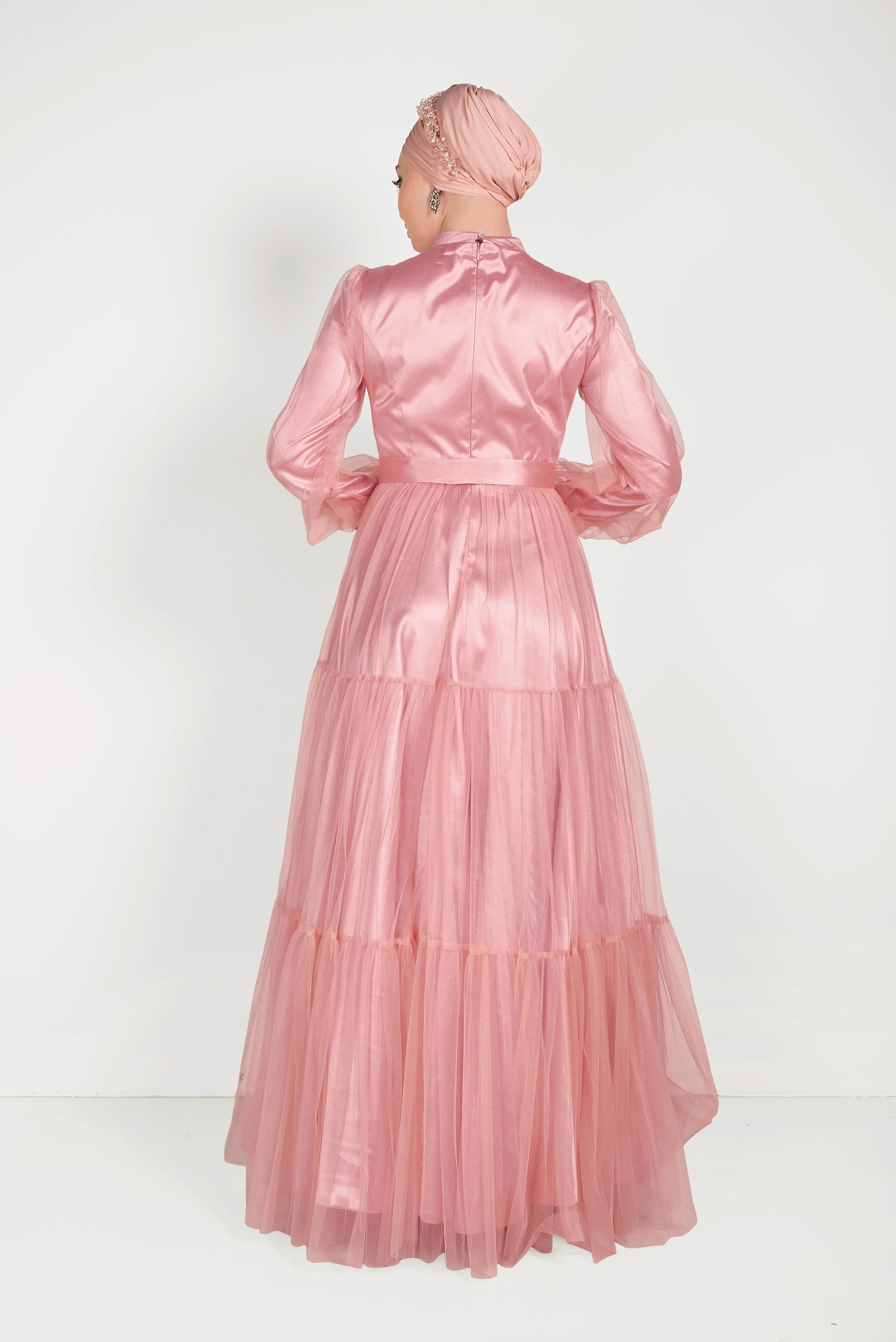 Tesettür giyim PUDRA SATEN ABİYE ELBİSE 50005