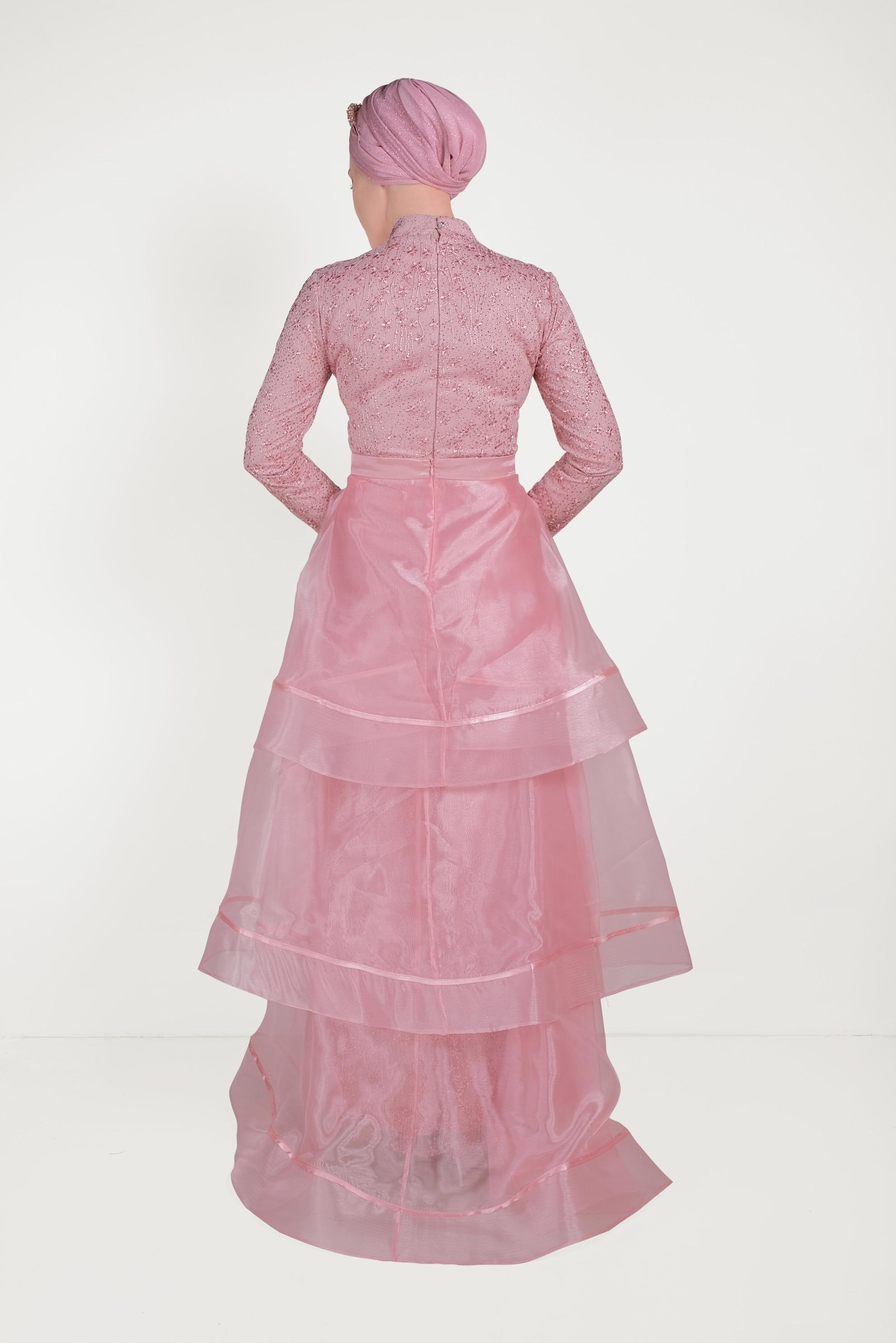 Hijab clothing POWDER GUIPURE AND TULLE DETAILED NIGHTDRESS 50008