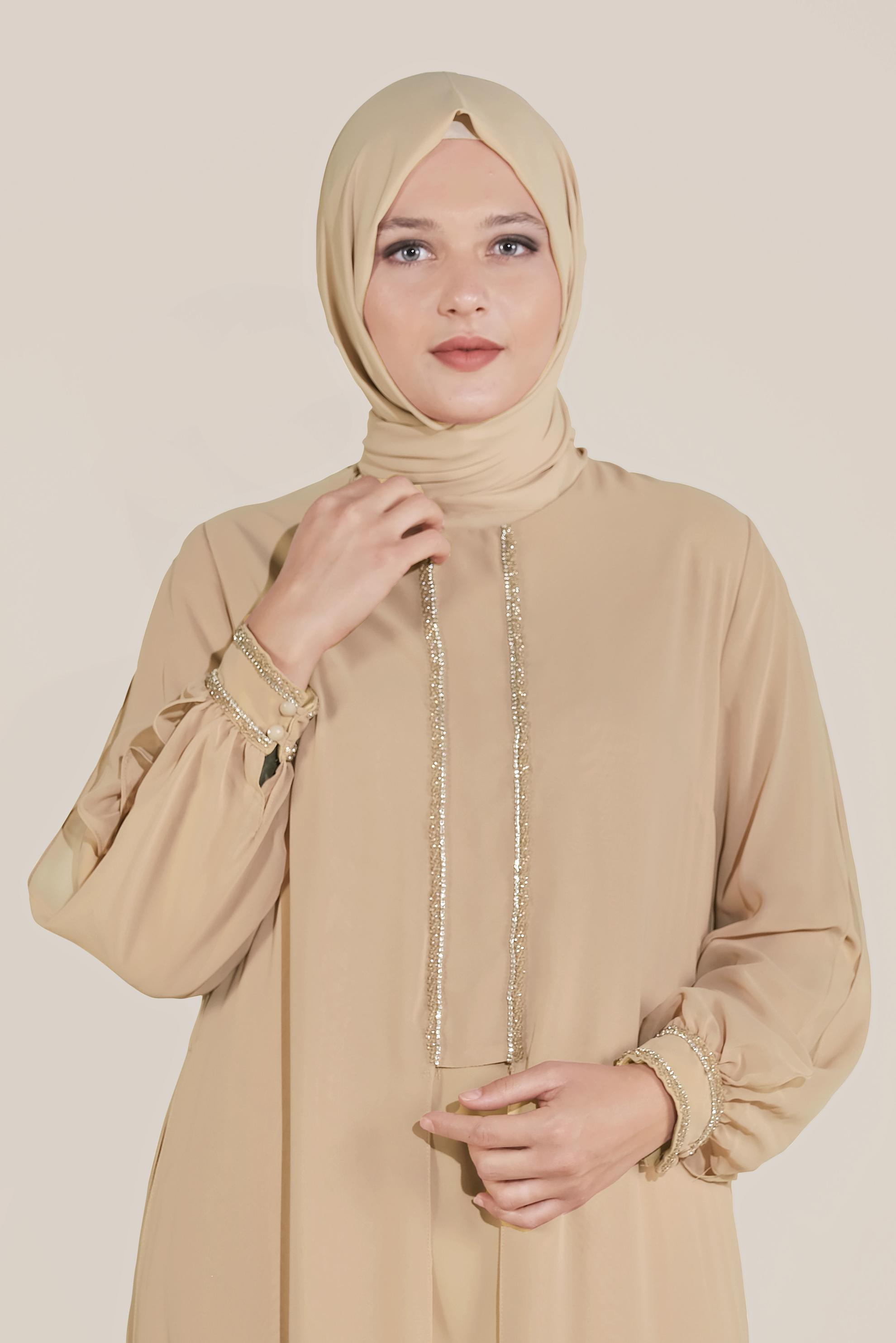 Tesettür giyim VİZON ŞİFON ABİYE ELBİSE 50011