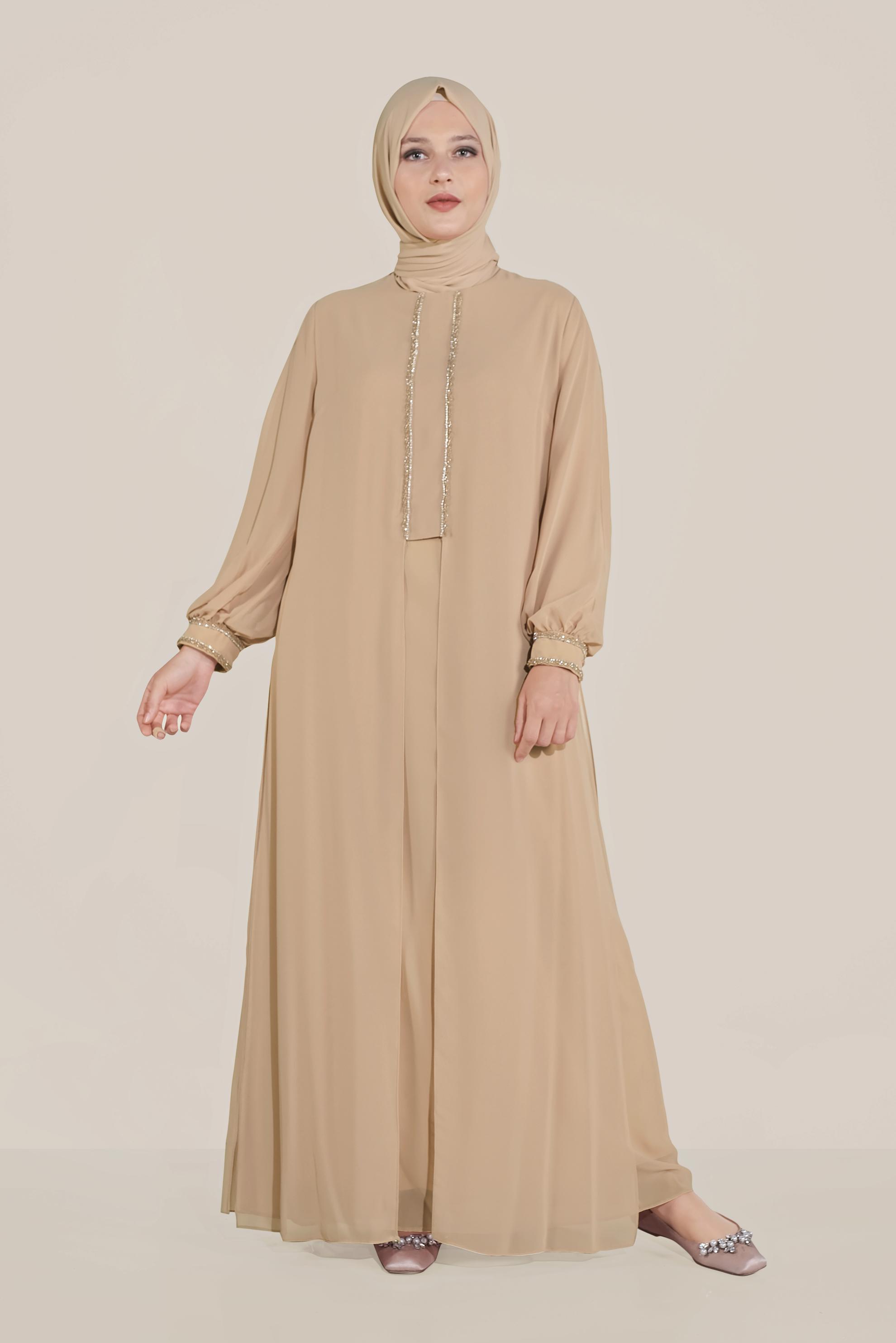 Tesettür giyim VİZON ŞİFON ABİYE ELBİSE 50011