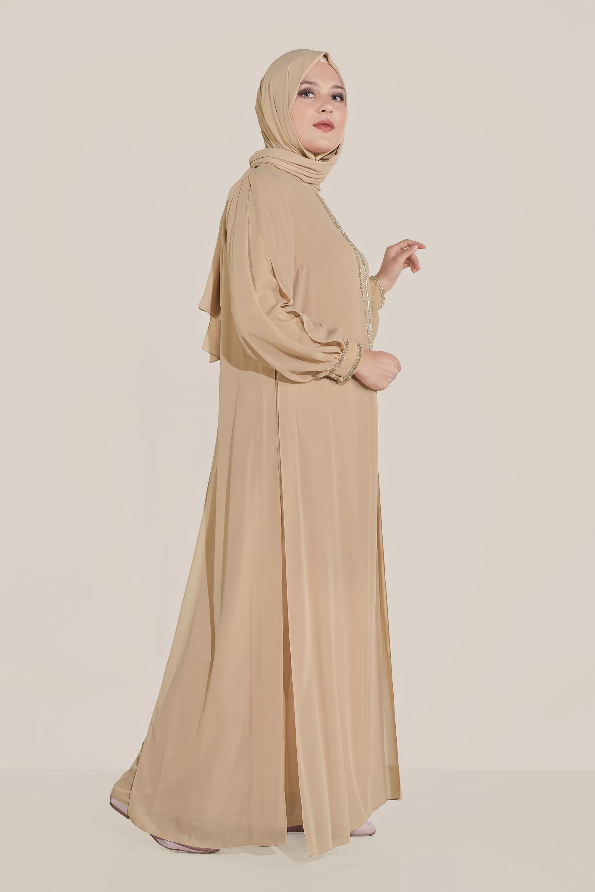 Tesettür giyim VİZON ŞİFON ABİYE ELBİSE 50011