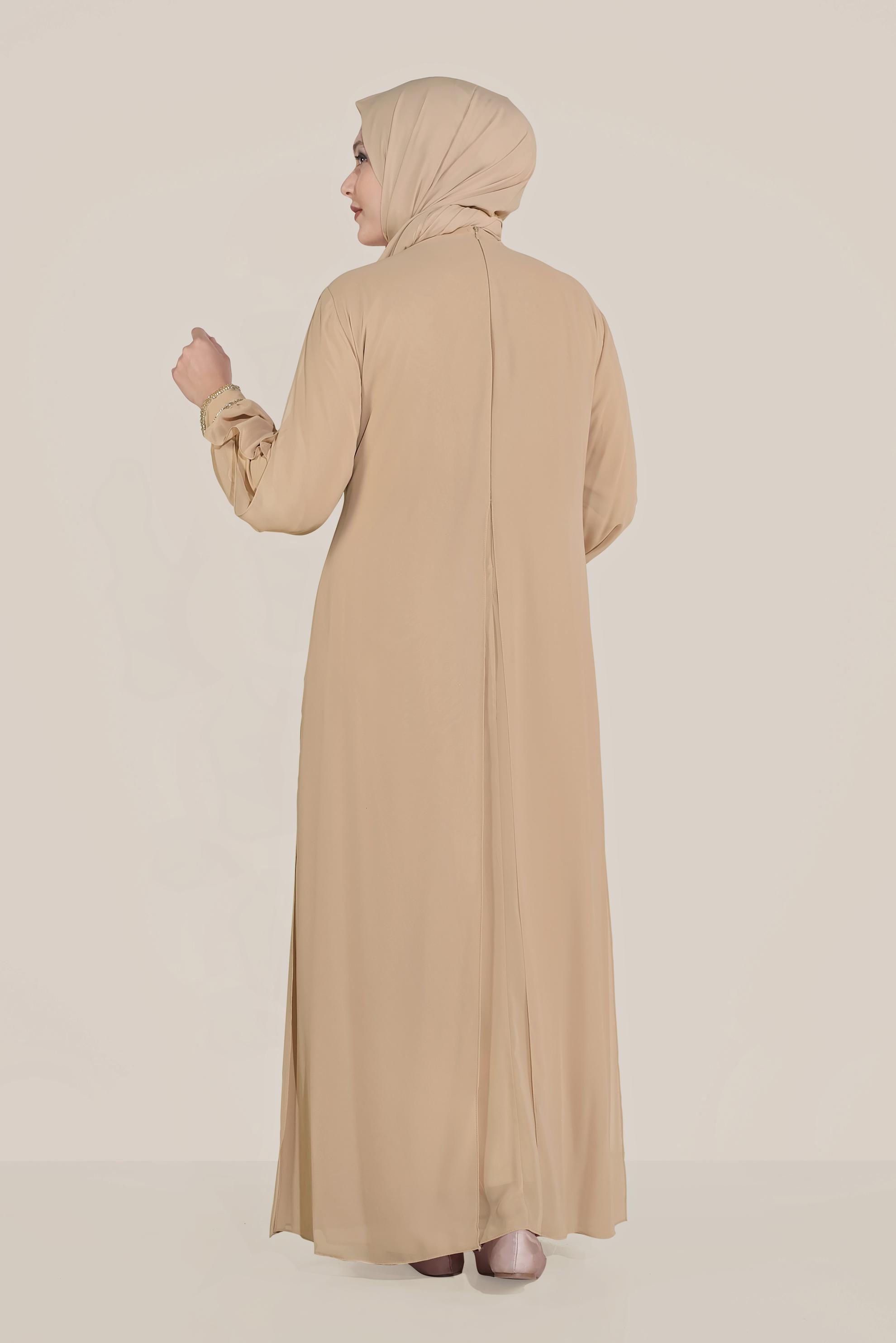 Tesettür giyim VİZON ŞİFON ABİYE ELBİSE 50011