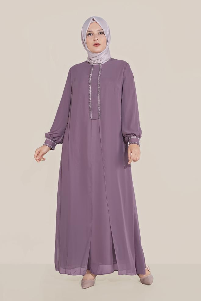 Vêtements hijab POURPRE ROBE DE SOIRÉE EN MOUSSELINE 50011 - ALVİNA