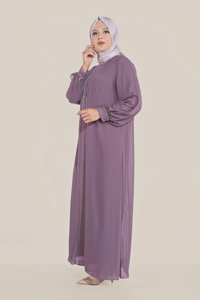 Vêtements hijab POURPRE ROBE DE SOIRÉE EN MOUSSELINE 50011 - ALVİNA