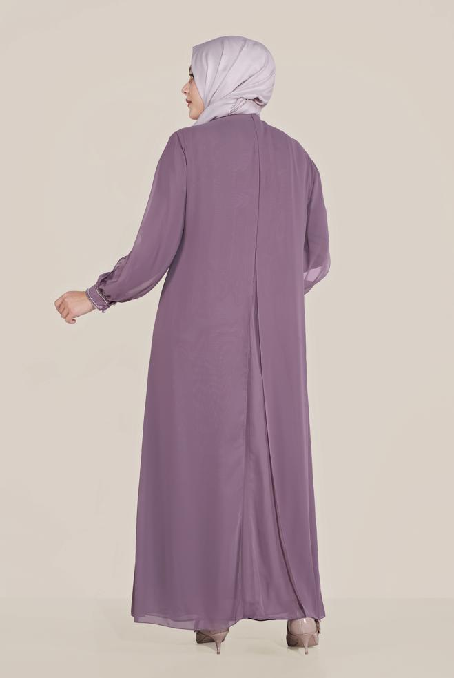 Vêtements hijab POURPRE ROBE DE SOIRÉE EN MOUSSELINE 50011 - ALVİNA