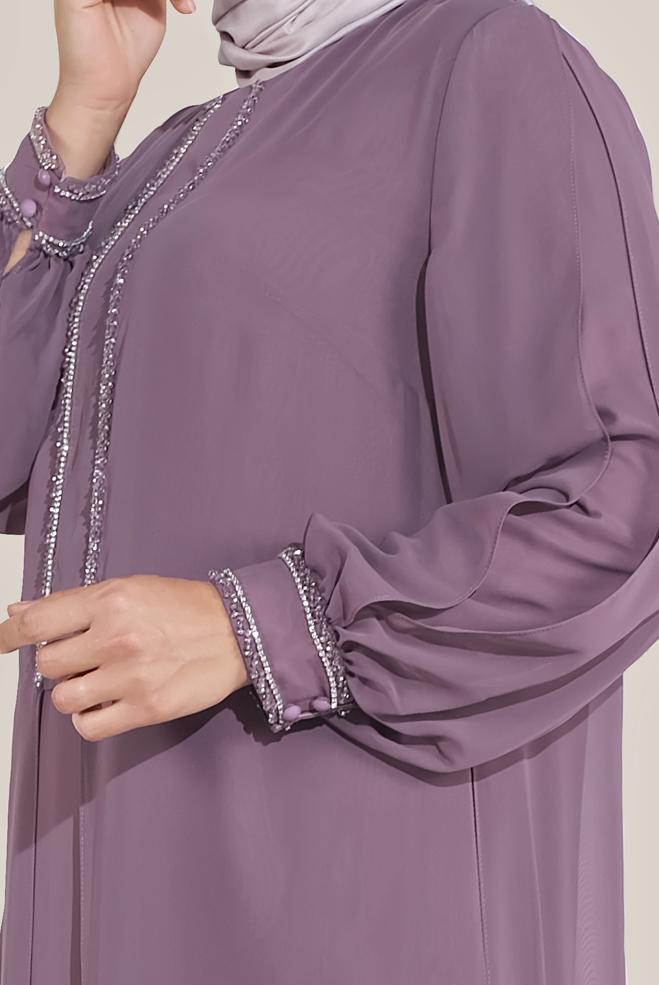 Vêtements hijab POURPRE ROBE DE SOIRÉE EN MOUSSELINE 50011 - ALVİNA