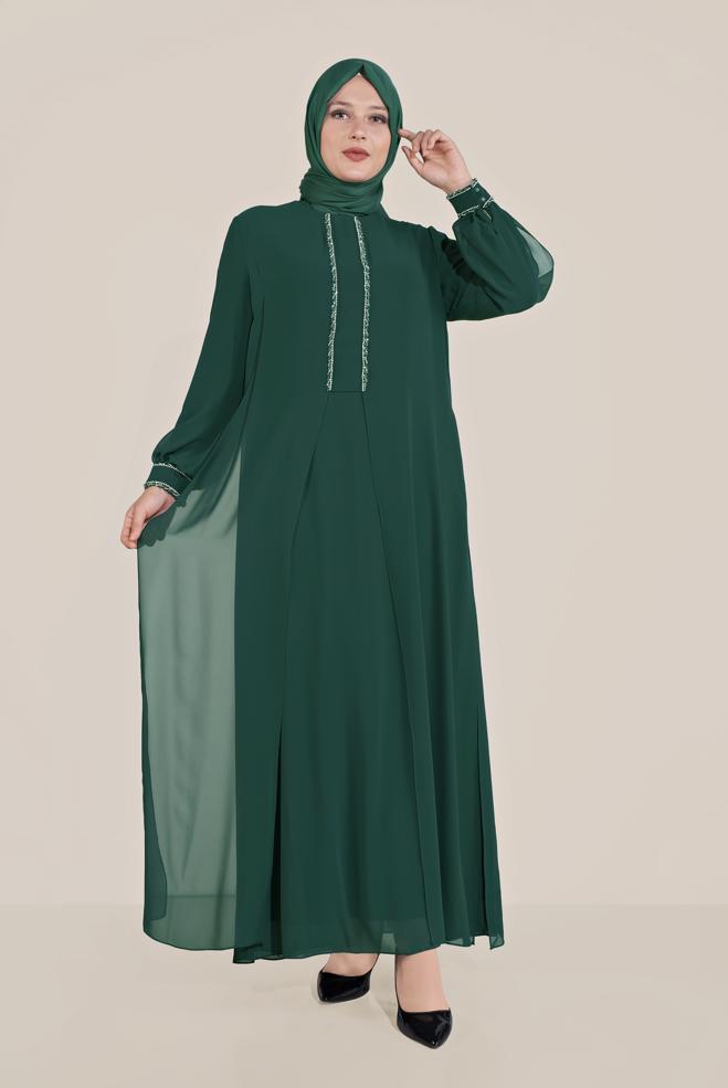 Vêtements hijab VERT ROBE DE SOIRÉE EN MOUSSELINE 50011 - ALVİNA
