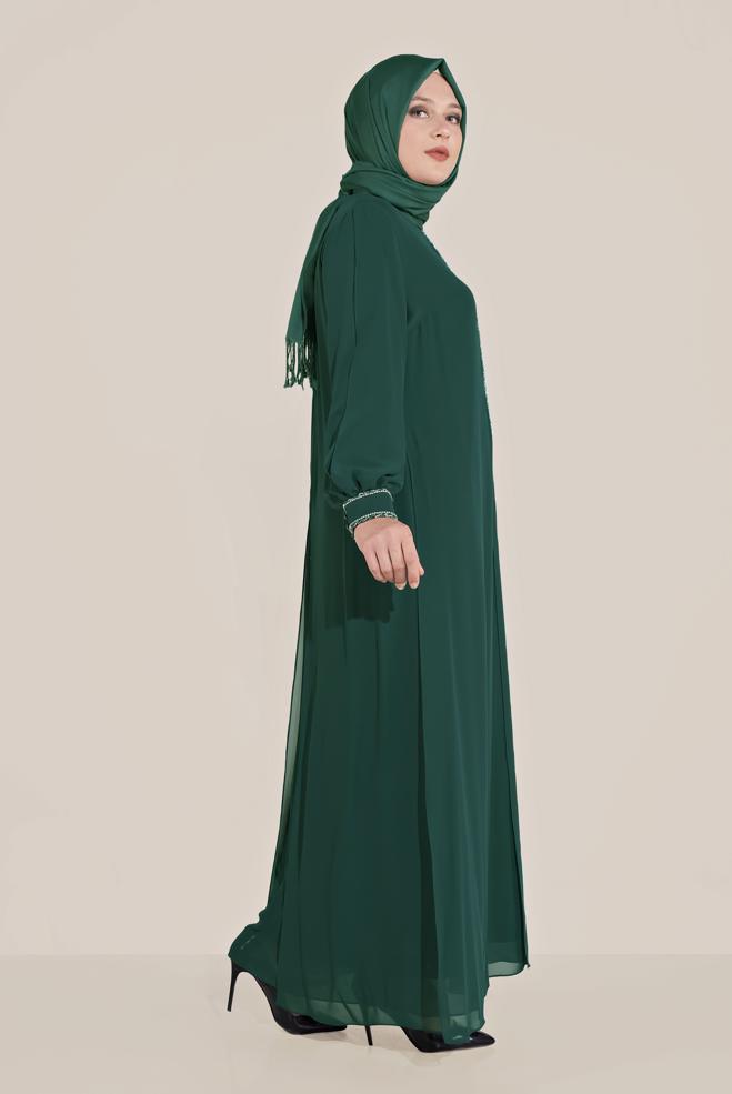 Vêtements hijab VERT ROBE DE SOIRÉE EN MOUSSELINE 50011 - ALVİNA
