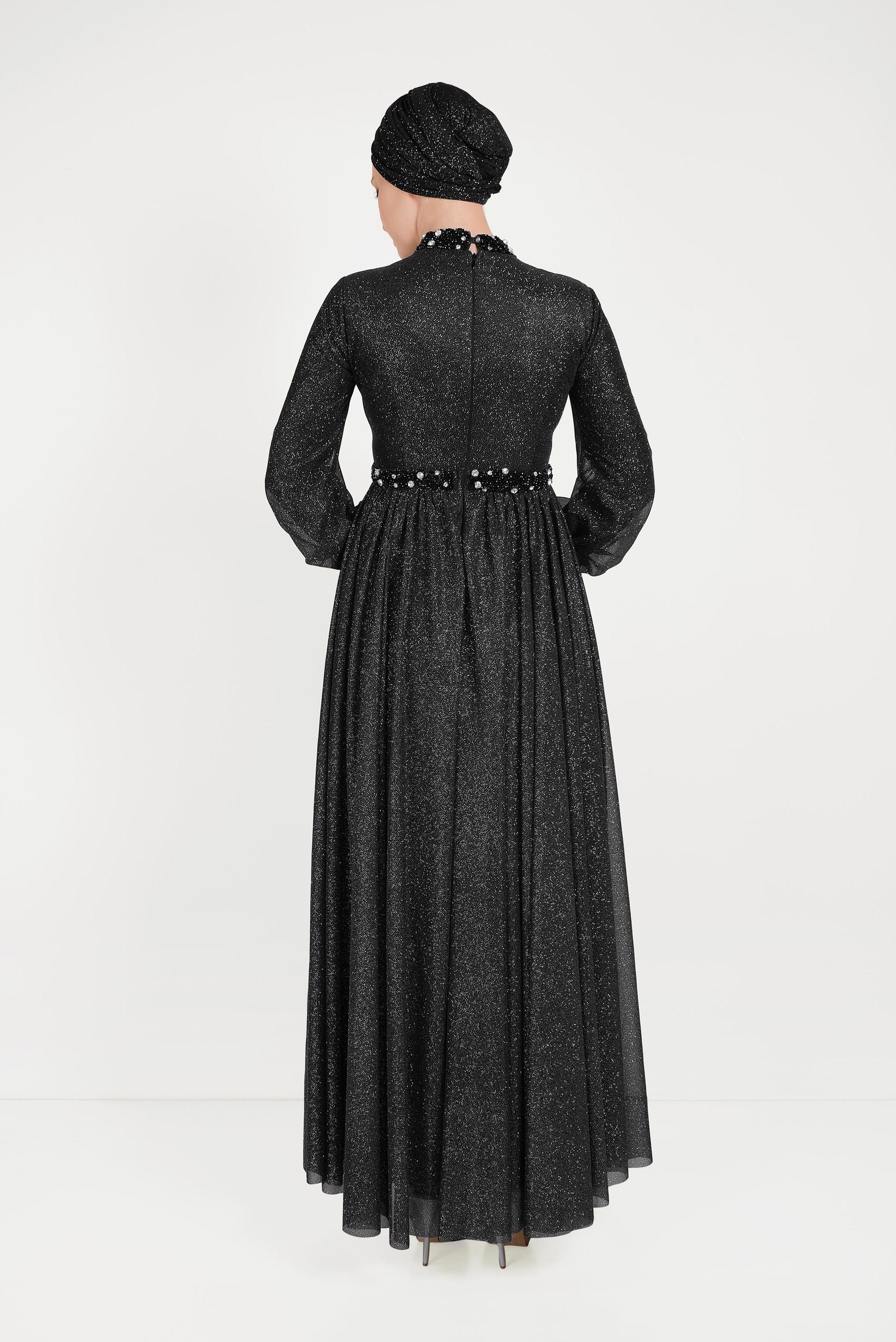 Tesettür giyim SİYAH SİMLİ ABİYE ELBİSE 50012