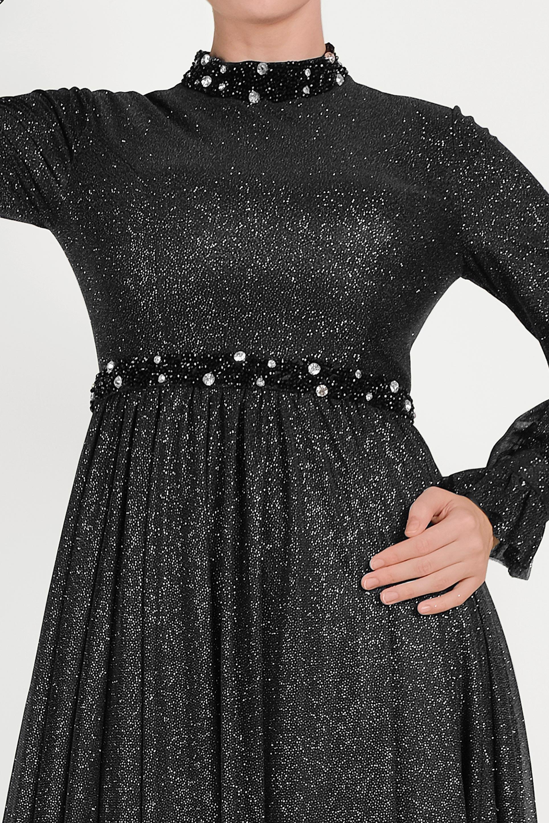 Tesettür giyim SİYAH SİMLİ ABİYE ELBİSE 50012