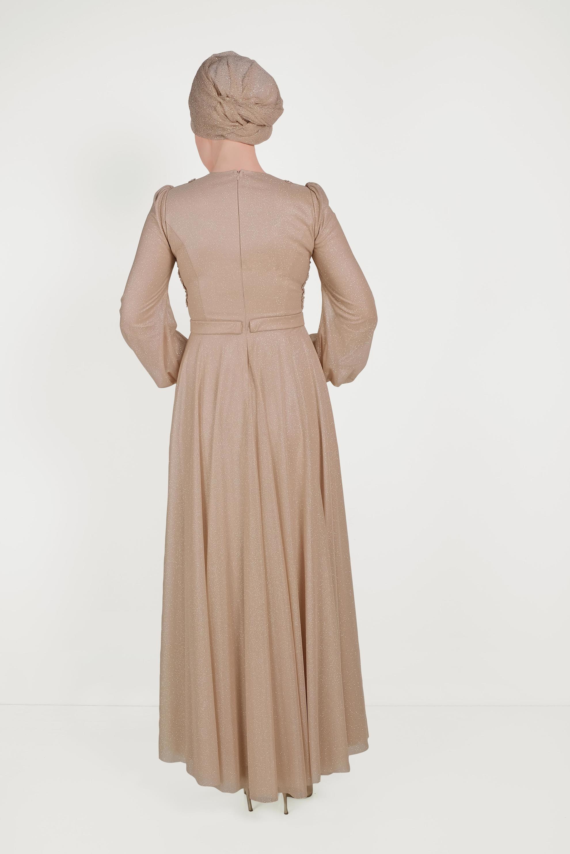 Tesettür giyim ALTIN GÜPÜRLÜ SİMLİ ABİYE ELBİSE 50013