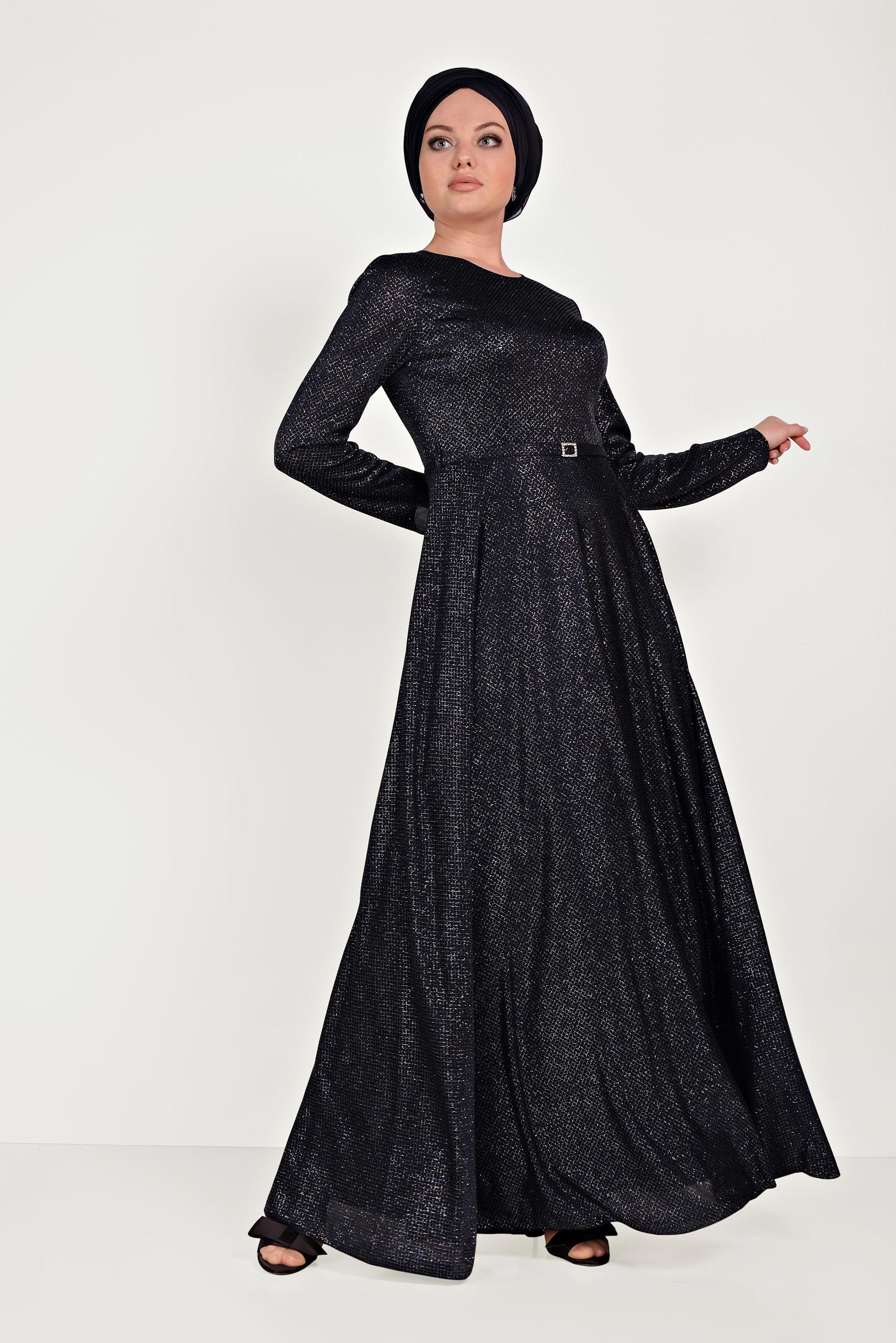 Tesettür giyim SİYAH SİMLİ ABİYE ELBİSE 50014