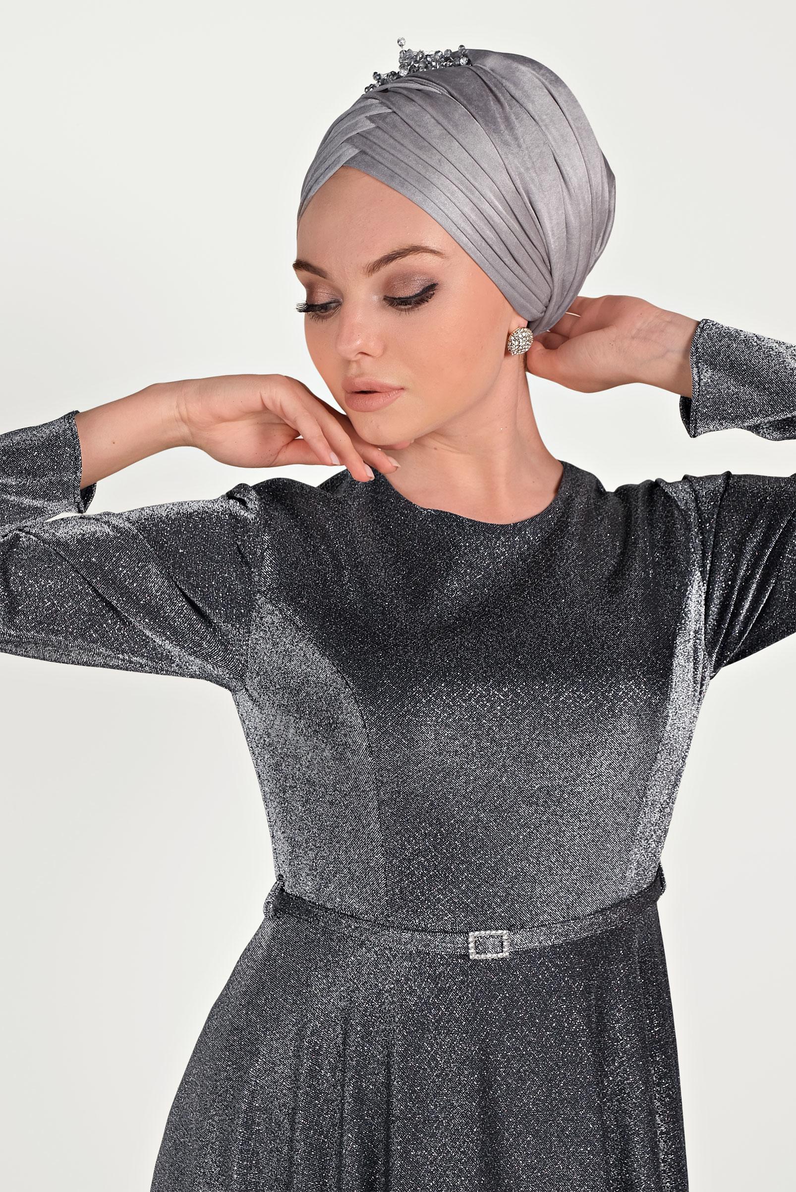 Tesettür giyim SİYAH SİMLİ ABİYE ELBİSE 50014