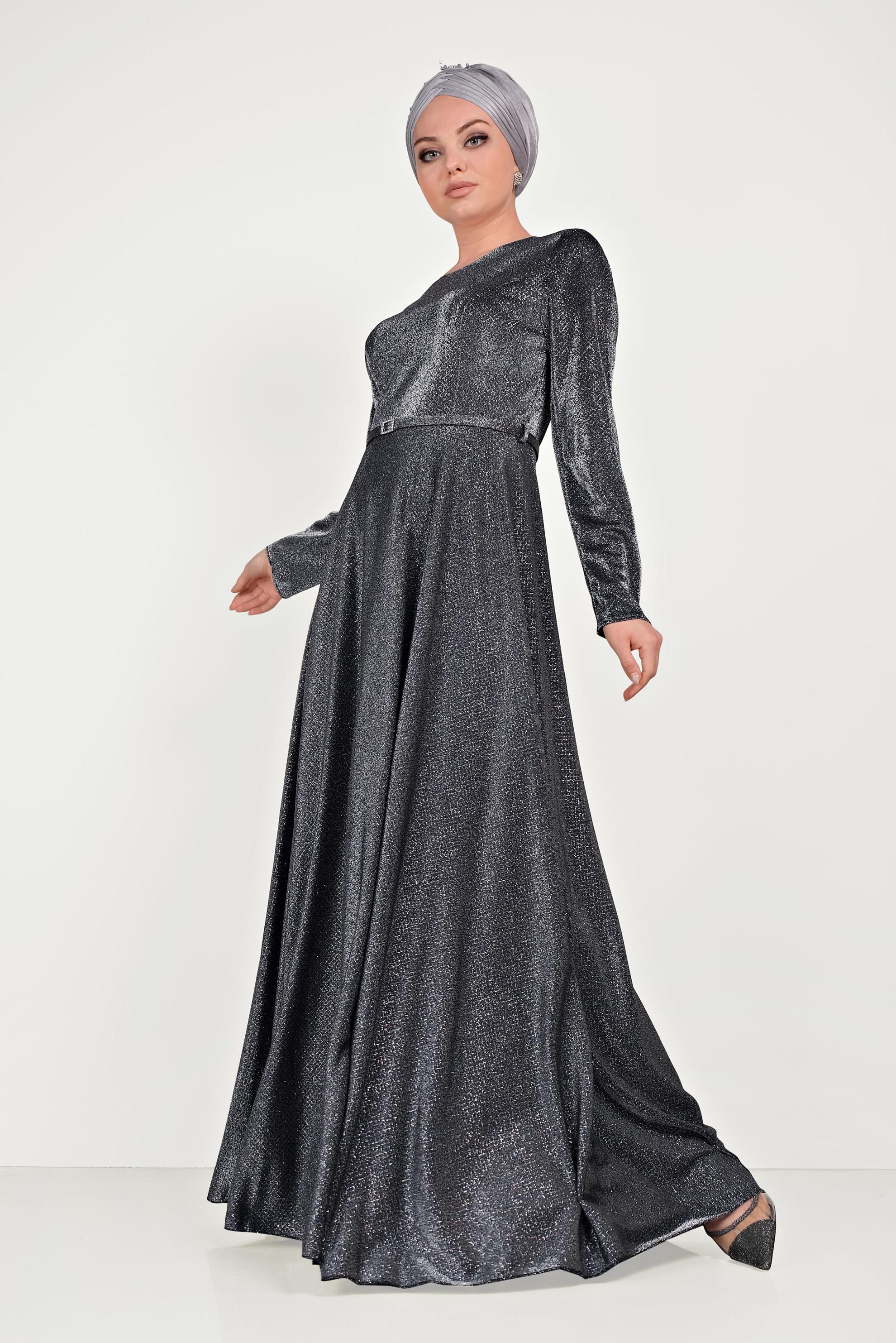 Tesettür giyim SİYAH SİMLİ ABİYE ELBİSE 50014
