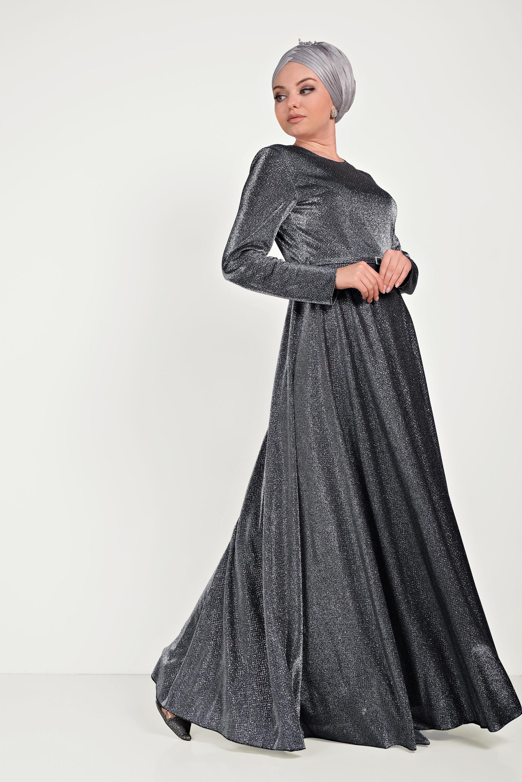 Tesettür giyim SİYAH SİMLİ ABİYE ELBİSE 50014