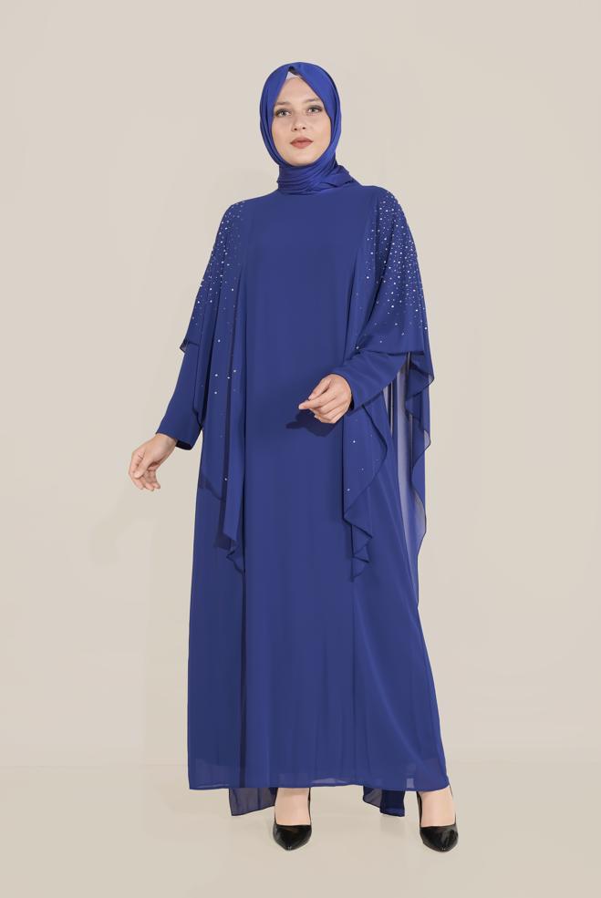 Tesettür giyim LACİVERT TAŞLI ŞİFON ABİYE 50019  - ALVİNA