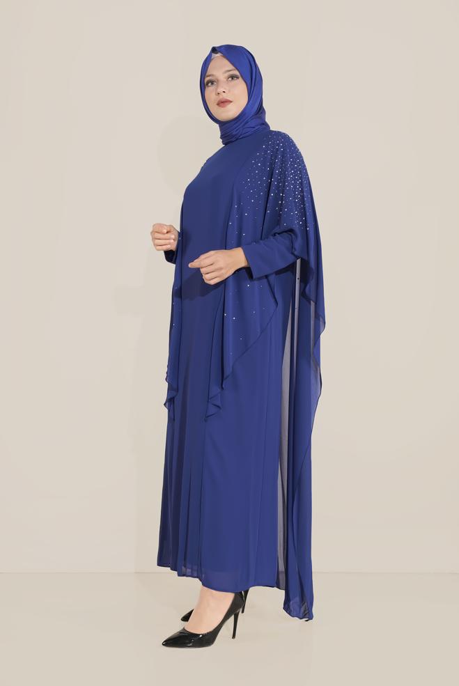 Tesettür giyim LACİVERT TAŞLI ŞİFON ABİYE 50019  - ALVİNA