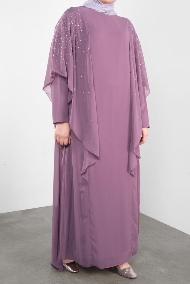 Tesettür giyim MOR TAŞLI ŞİFON ABİYE 50019  - ALVİNA