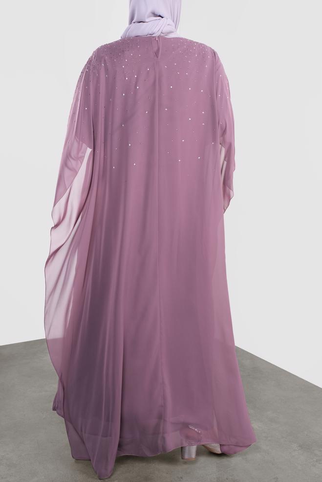 Tesettür giyim MOR TAŞLI ŞİFON ABİYE 50019  - ALVİNA