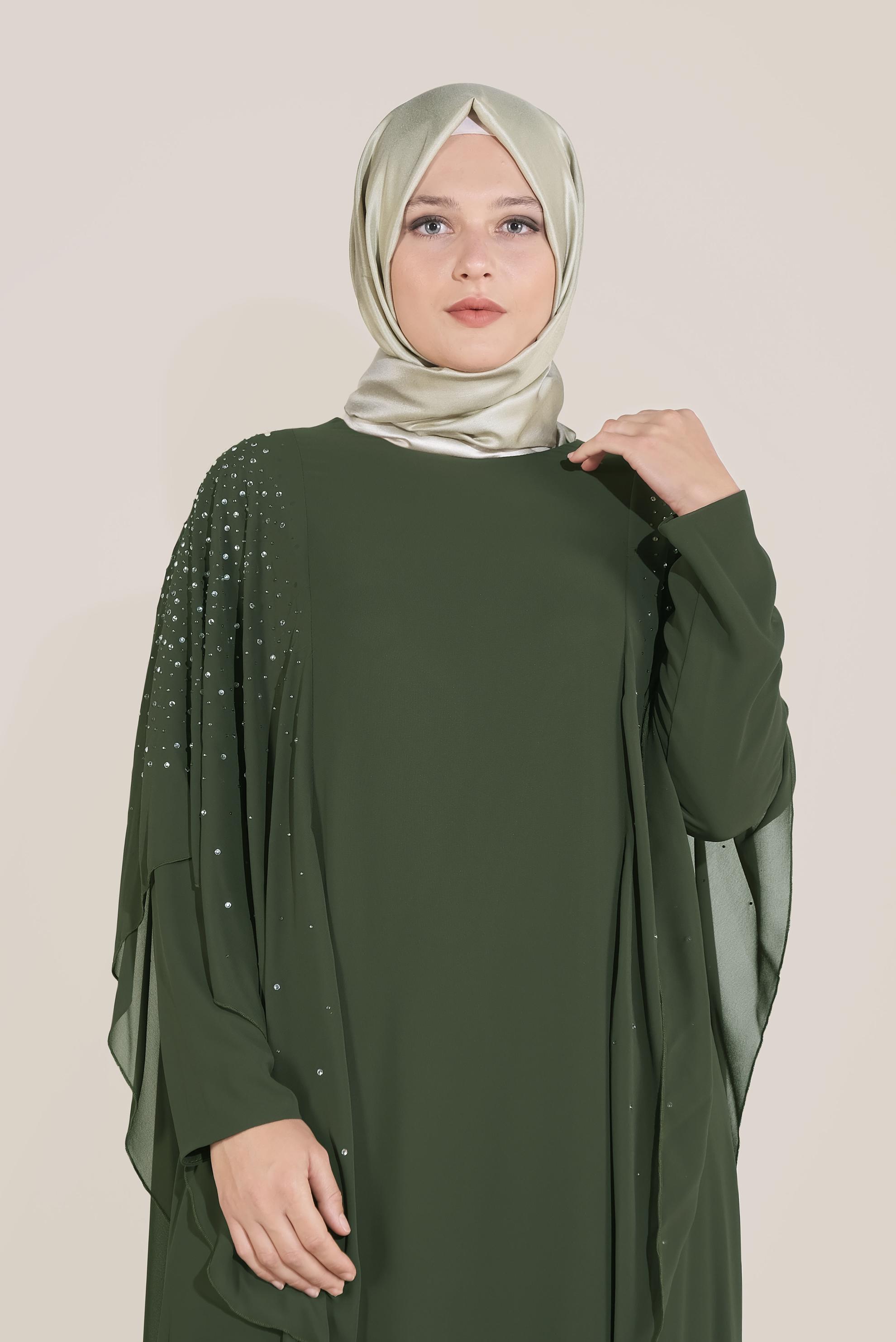 Tesettür giyim HAKİ TAŞLI ŞİFON ABİYE 50019 