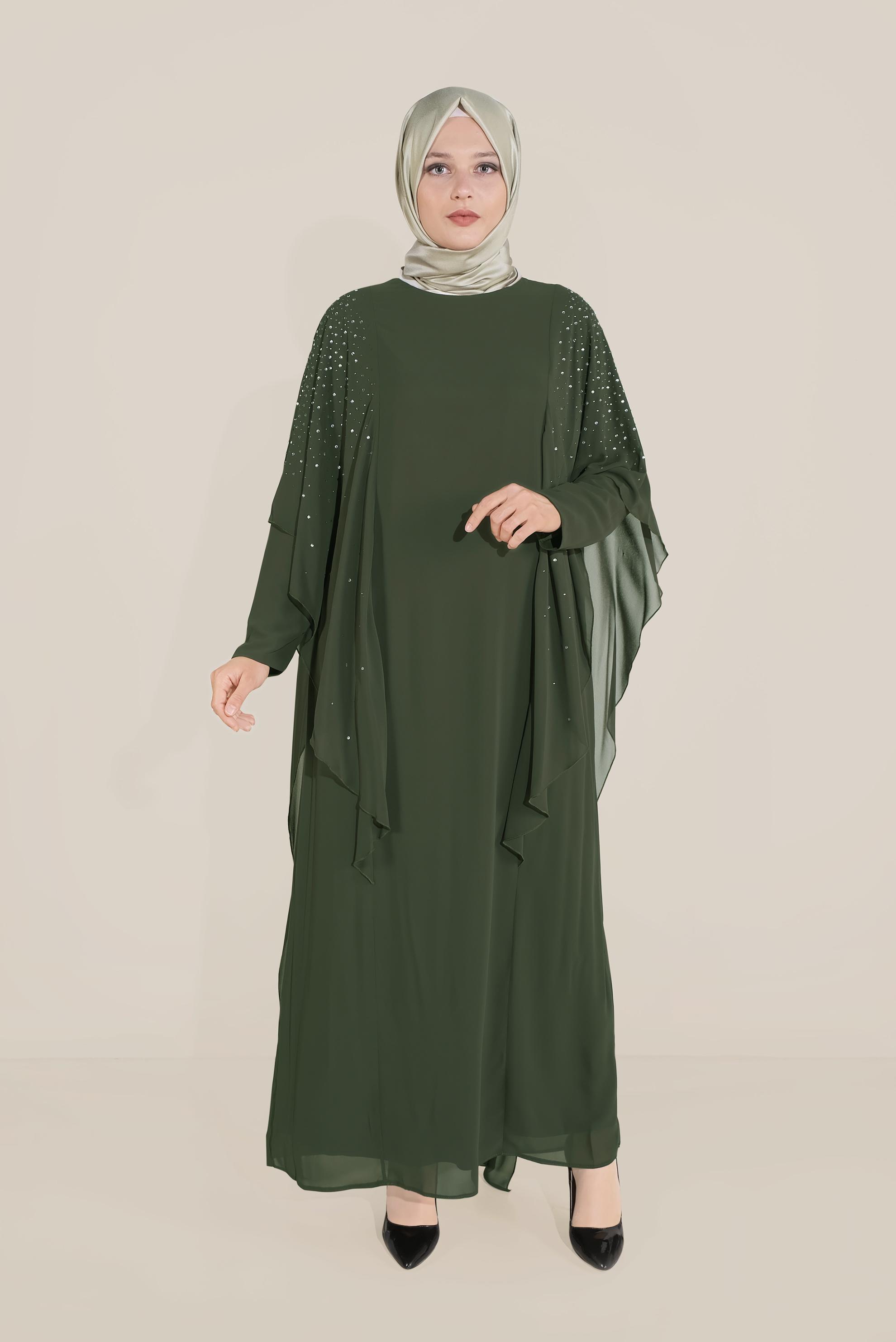 Tesettür giyim HAKİ TAŞLI ŞİFON ABİYE 50019 