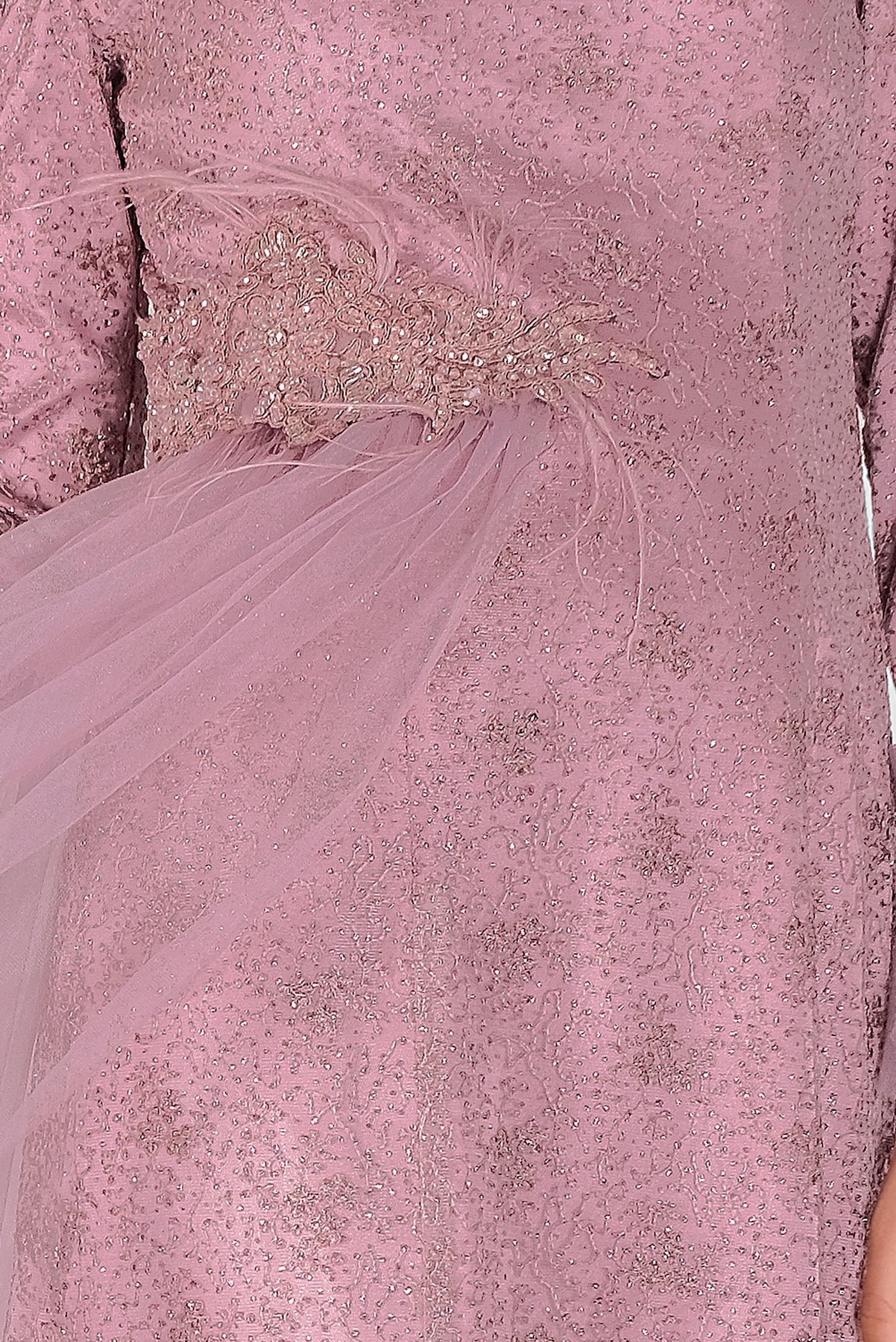 Tesettür giyim PUDRA BONCUK İŞLEMELİ TÜY DETAYLI ABİYE ELBİSE 50022