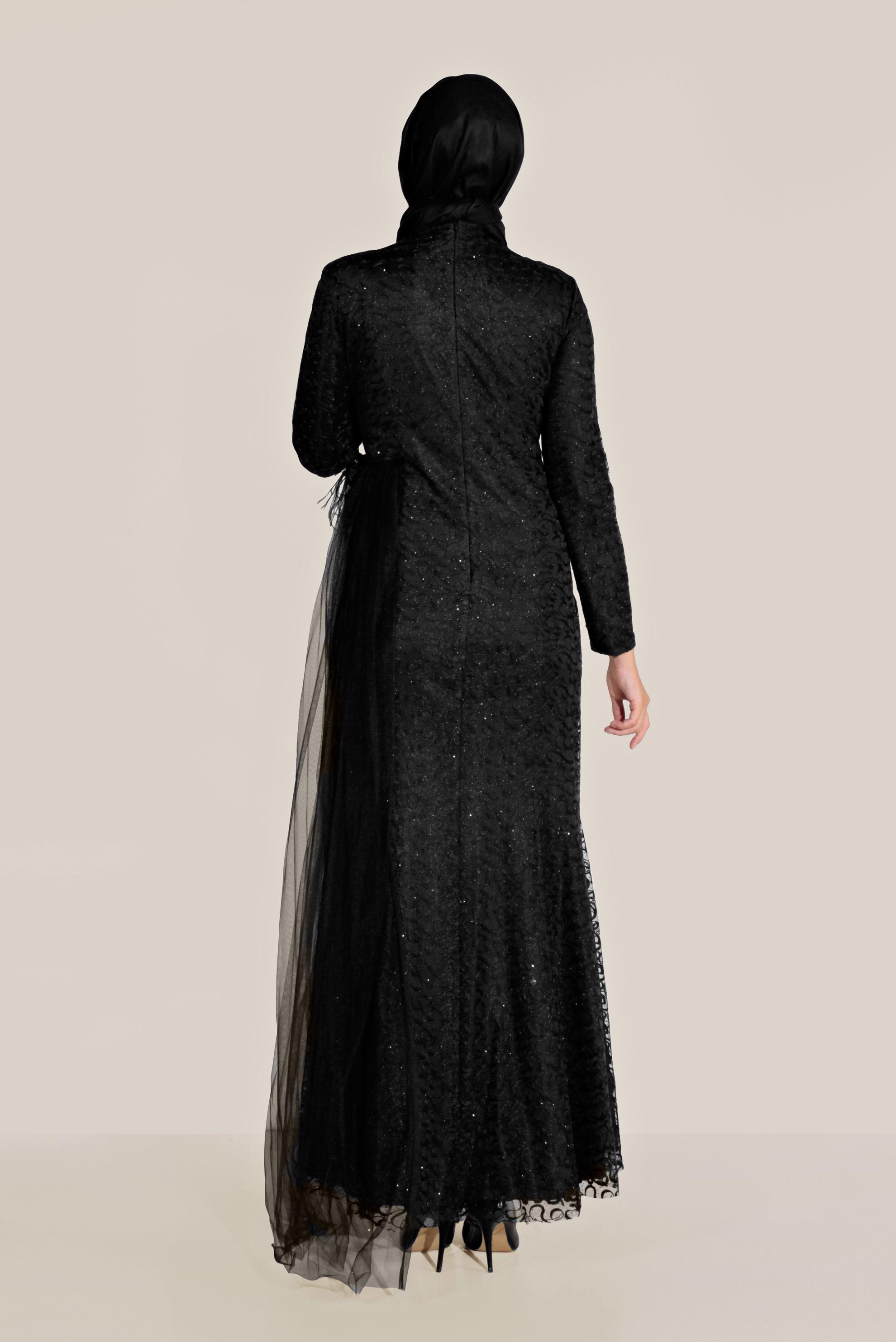 Tesettür giyim SİYAH SİMLİ TÜLLÜ BALIK ABİYE ELBİSE  50023