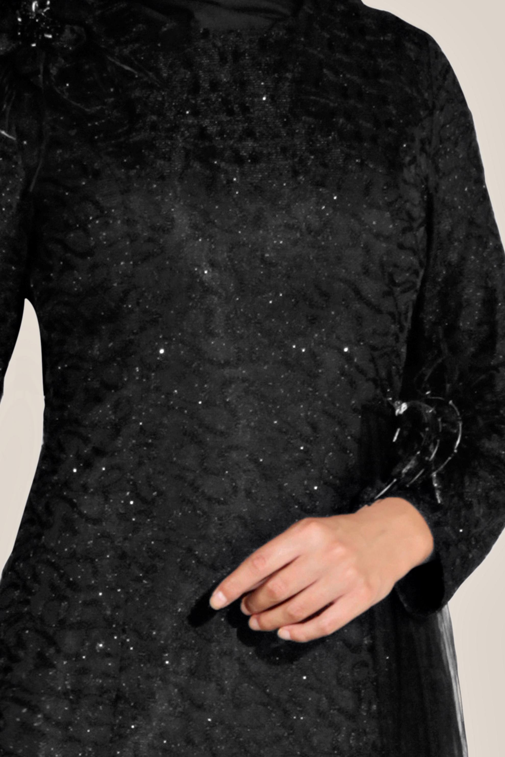 Tesettür giyim SİYAH SİMLİ TÜLLÜ BALIK ABİYE ELBİSE  50023