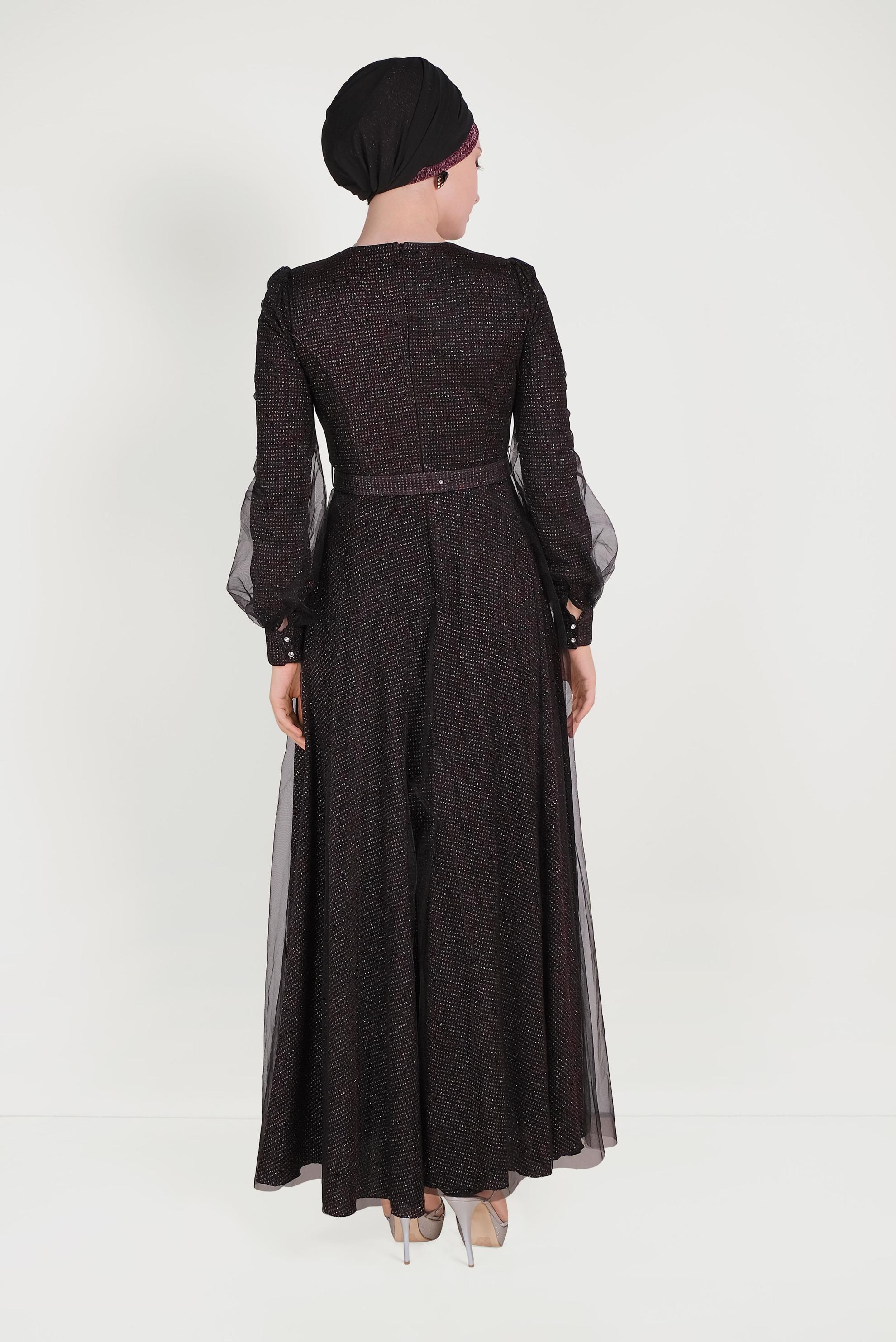 Tesettür giyim SİYAH SİMLİ TÜLLÜ ABİYE ELBİSE 50026