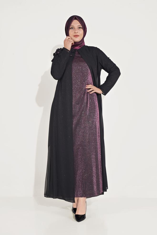 Vêtements hijab PRUNE ROBE DE SOIRÉE À FLEURS BRODÉES 50030  - ALVİNA