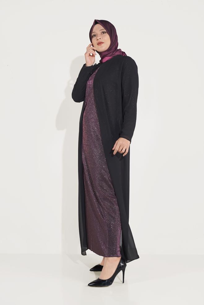 Vêtements hijab PRUNE ROBE DE SOIRÉE À FLEURS BRODÉES 50030  - ALVİNA
