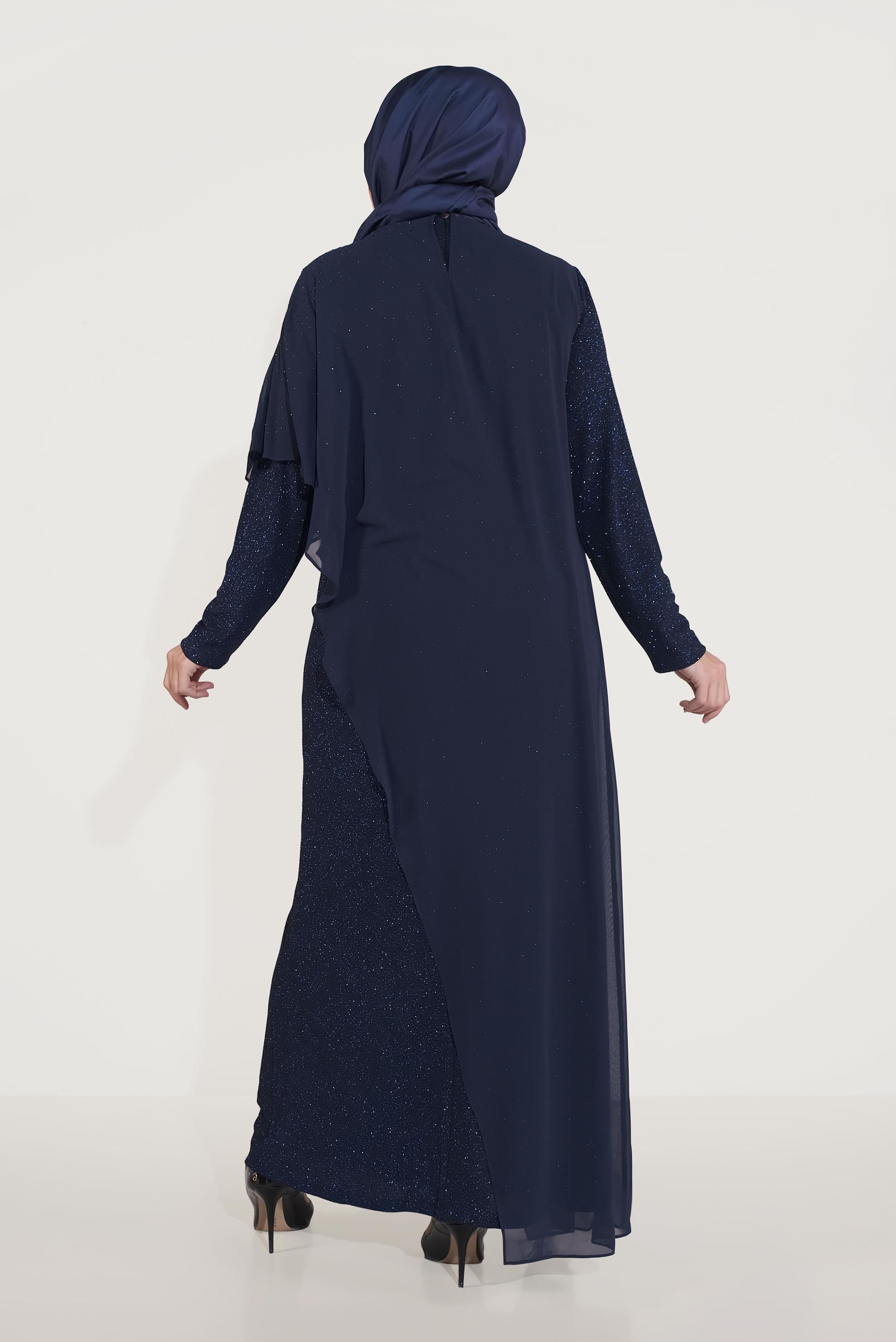 Tesettür giyim LACİVERT ŞİFON SİMLİ ABİYE ELBİSE 50042 