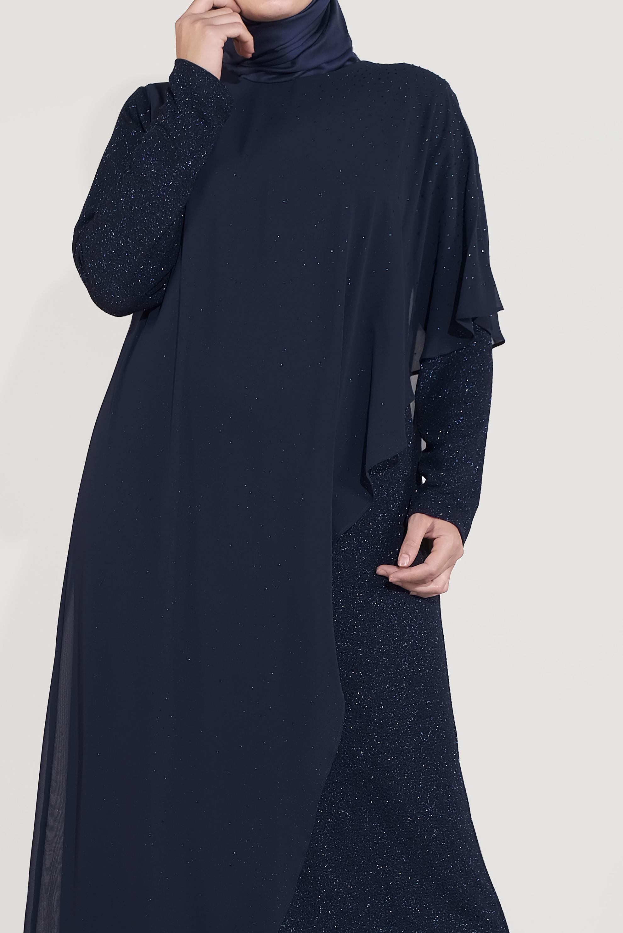 Tesettür giyim LACİVERT ŞİFON SİMLİ ABİYE ELBİSE 50042 