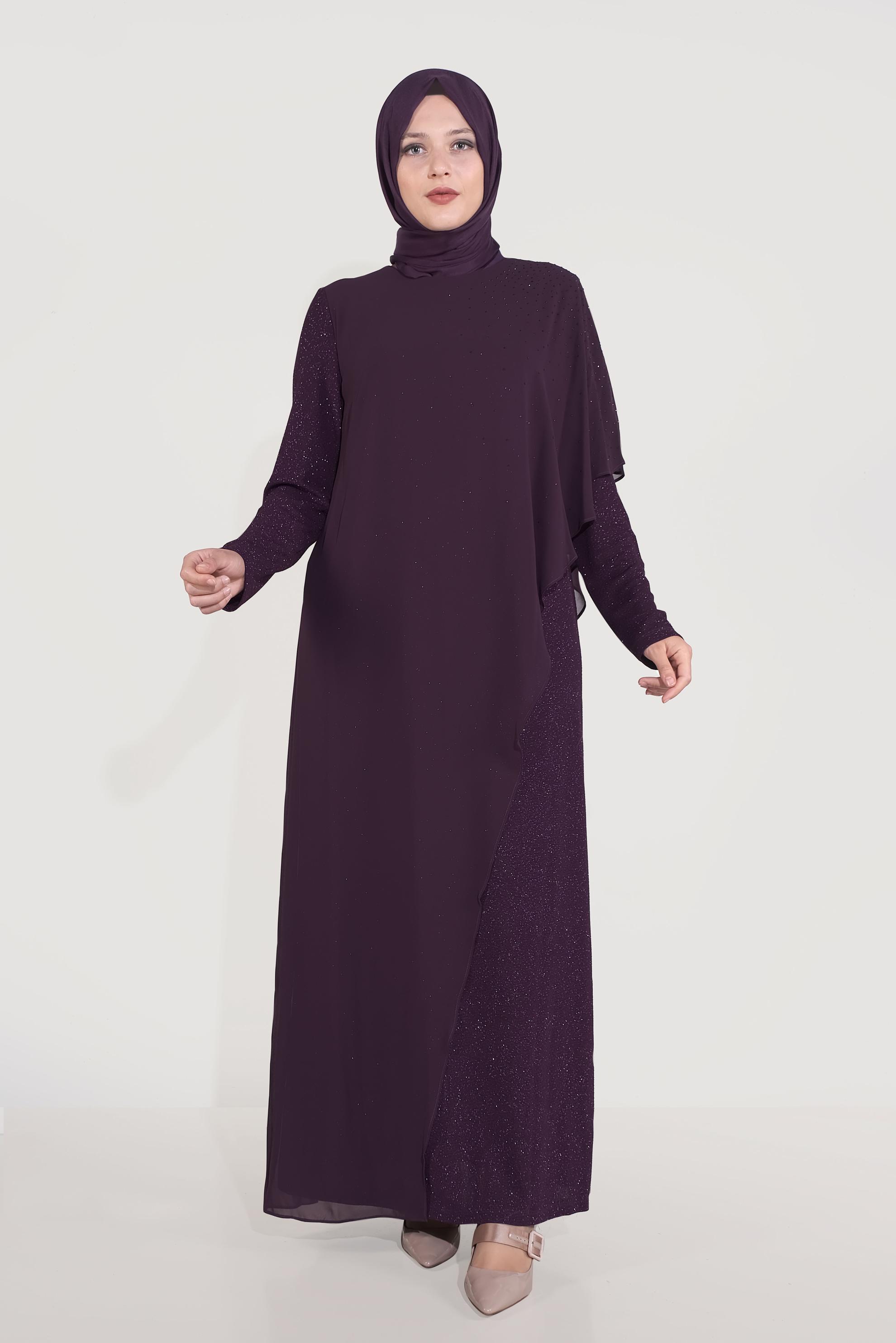 Tesettür giyim MÜRDÜM ŞİFON SİMLİ ABİYE ELBİSE 50042 