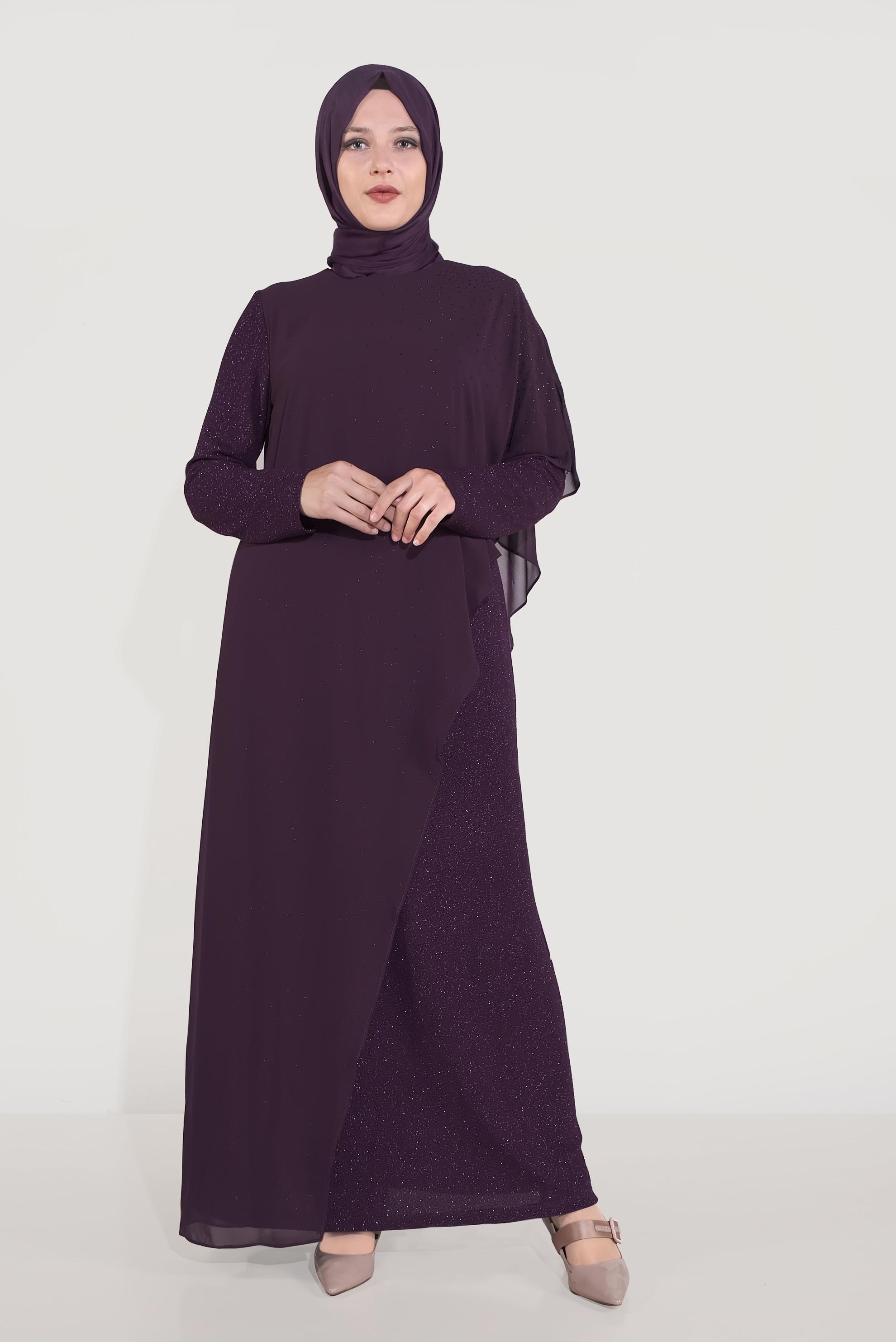 Tesettür giyim MÜRDÜM ŞİFON SİMLİ ABİYE ELBİSE 50042 