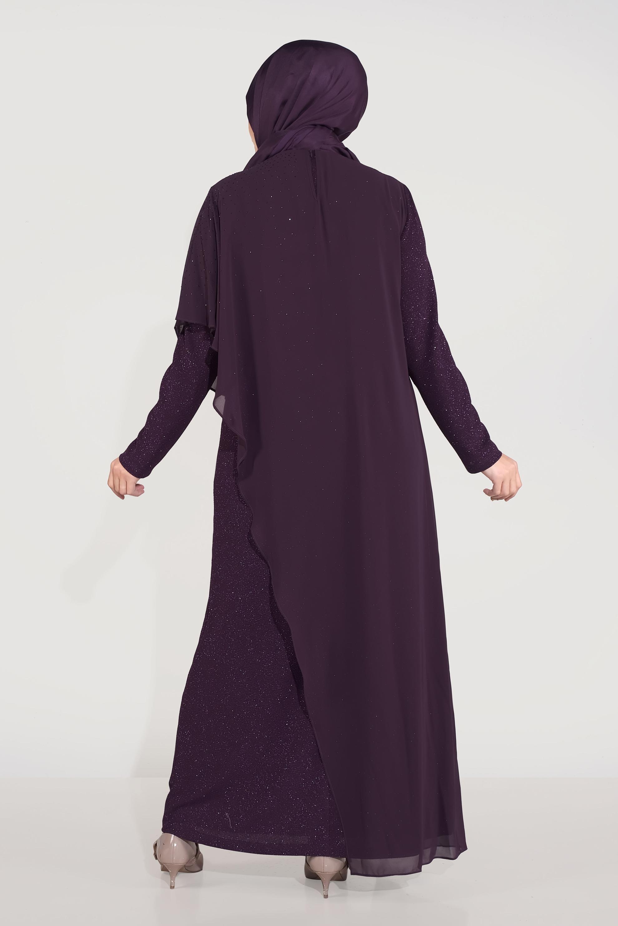 Tesettür giyim MÜRDÜM ŞİFON SİMLİ ABİYE ELBİSE 50042 