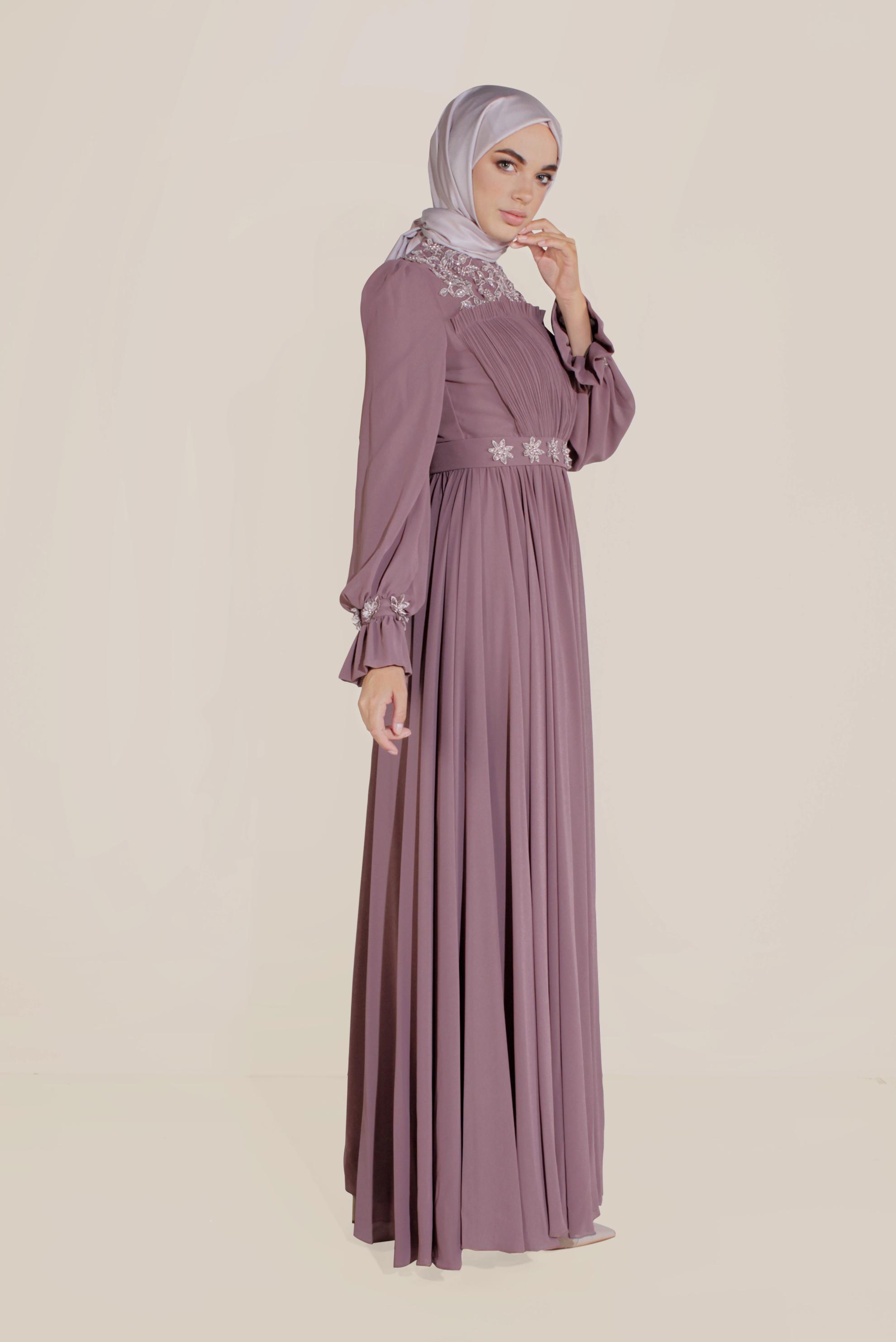 Tesettür giyim PEMBE ÖNÜ BÜZGÜLÜ GÜPÜRLÜ ABİYE 50058 