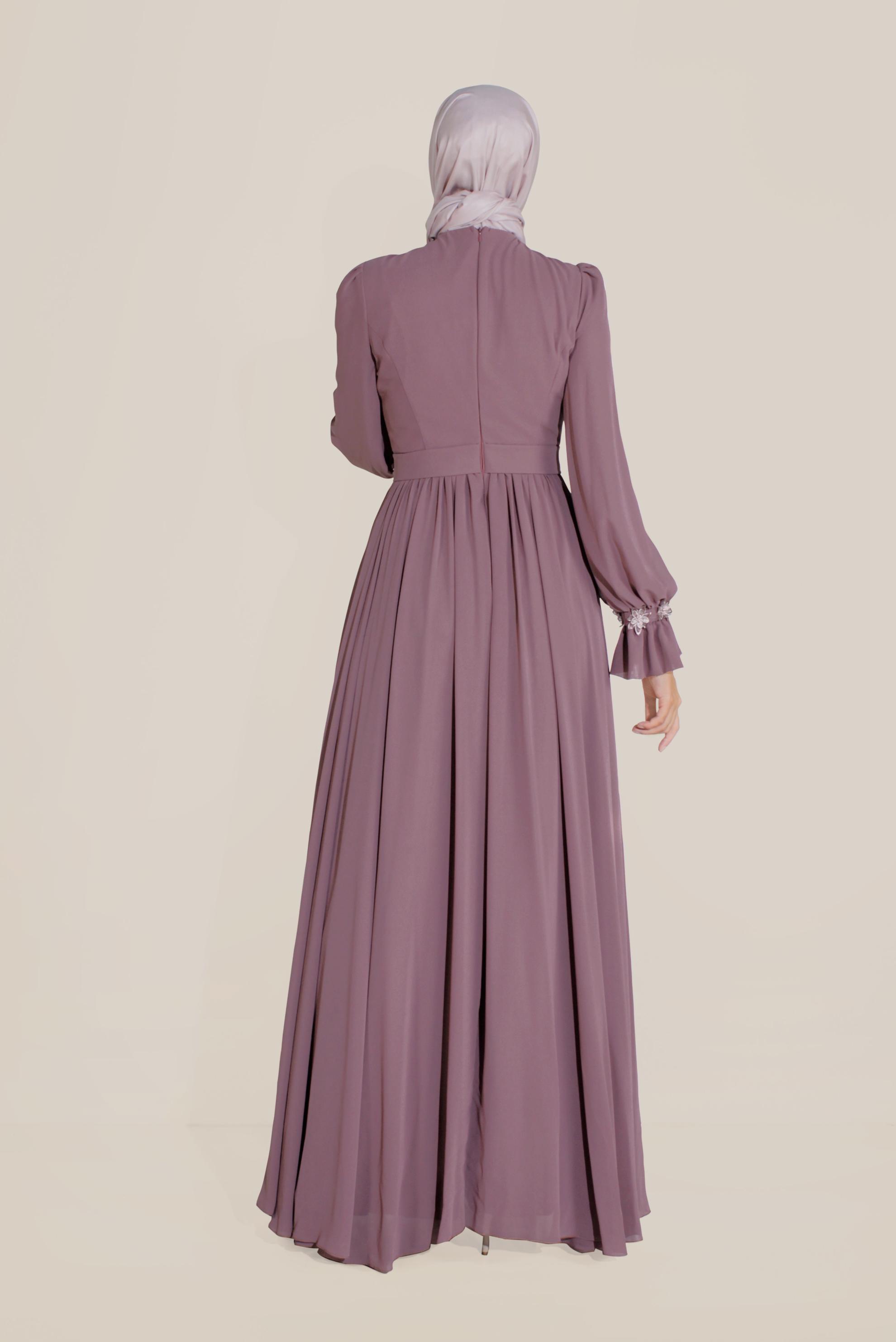 Tesettür giyim PEMBE ÖNÜ BÜZGÜLÜ GÜPÜRLÜ ABİYE 50058 