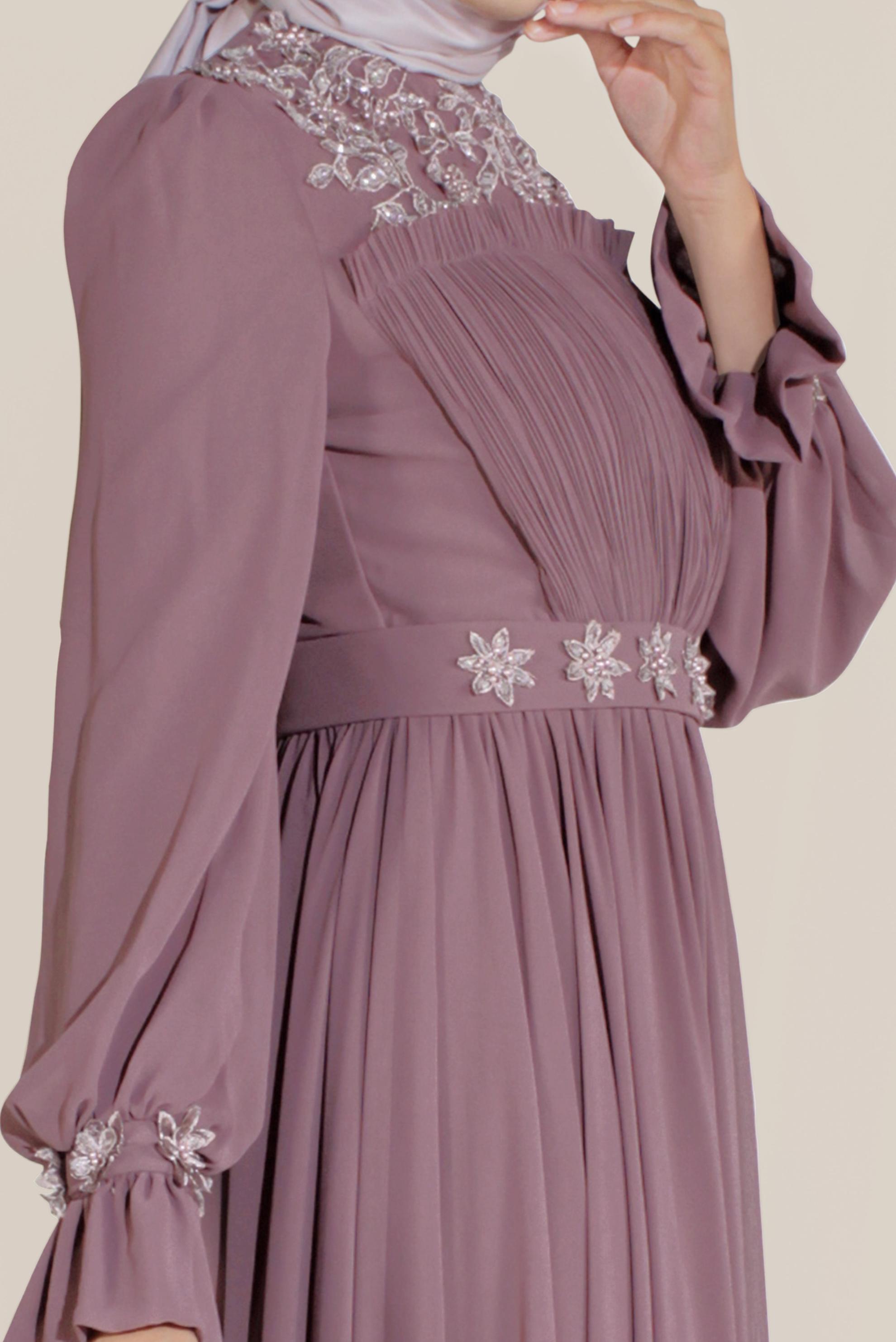 Tesettür giyim PEMBE ÖNÜ BÜZGÜLÜ GÜPÜRLÜ ABİYE 50058 