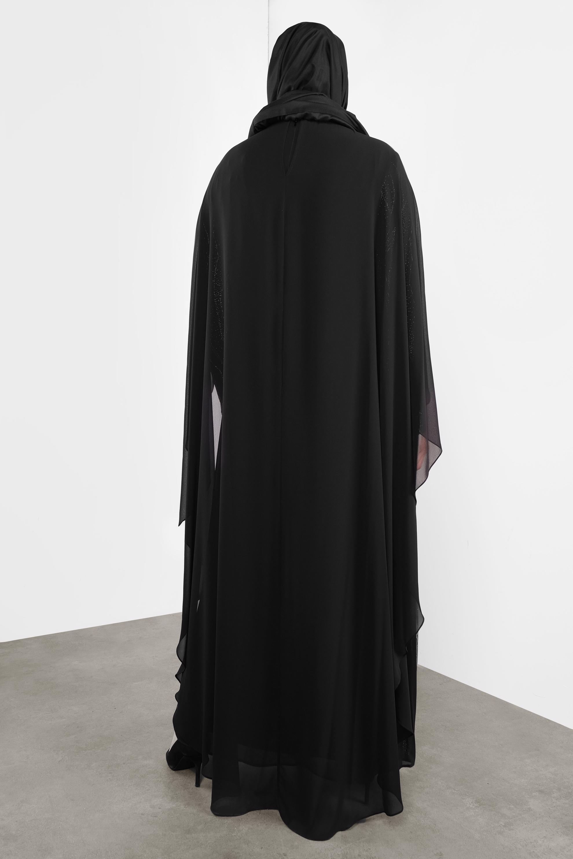 Tesettür giyim SİYAH SİMLİ ŞİFON ABİYE ELBİSE 5527