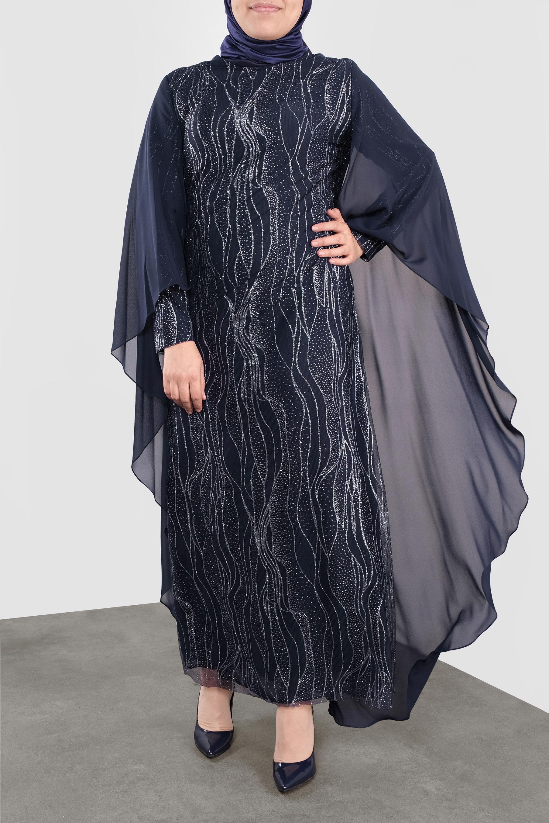 Vêtements hijab BLEU MARINE ROBE DE SOIRÉE BRILLANTE EN MOUSSELINE 5527 