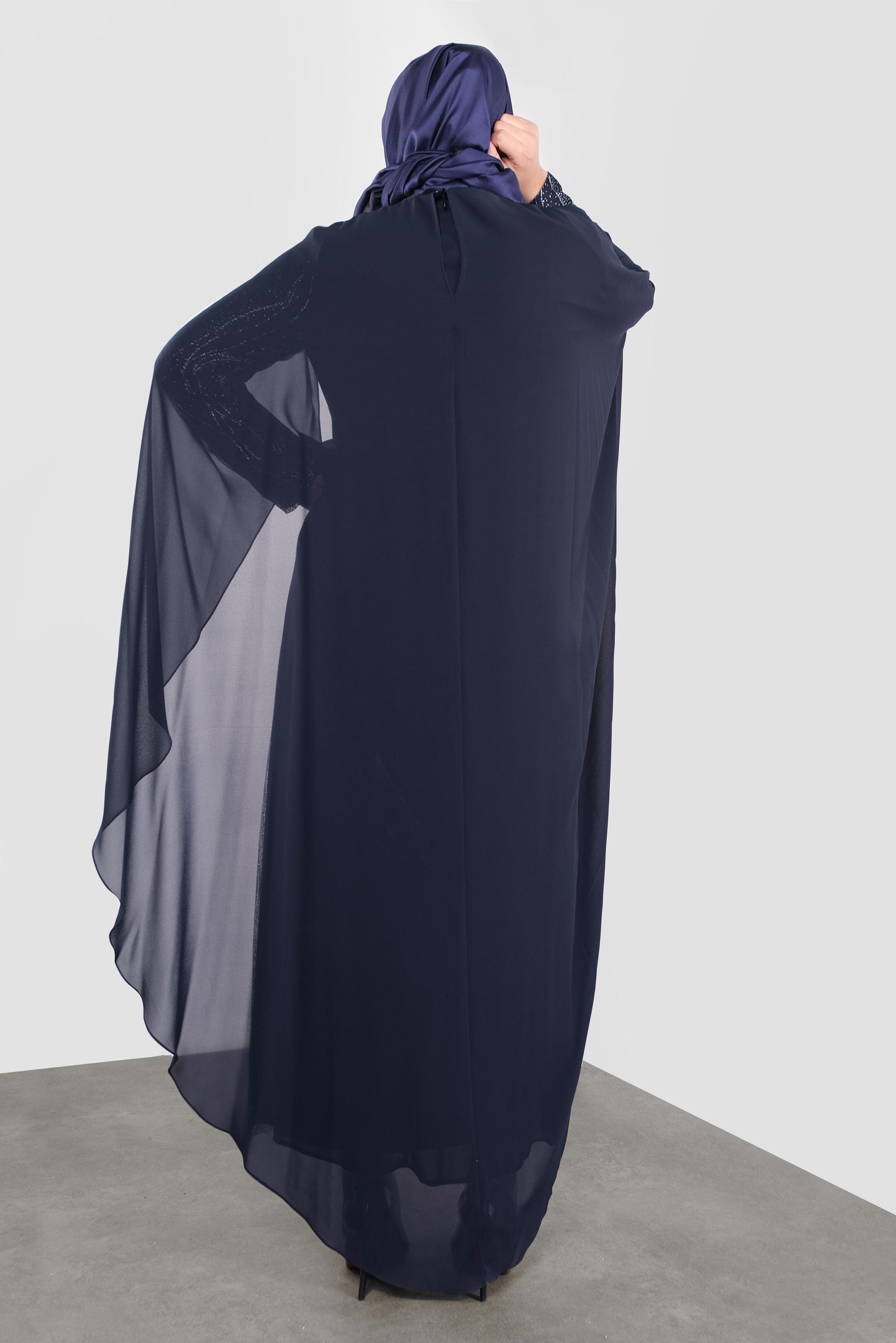 Vêtements hijab BLEU MARINE ROBE DE SOIRÉE BRILLANTE EN MOUSSELINE 5527 
