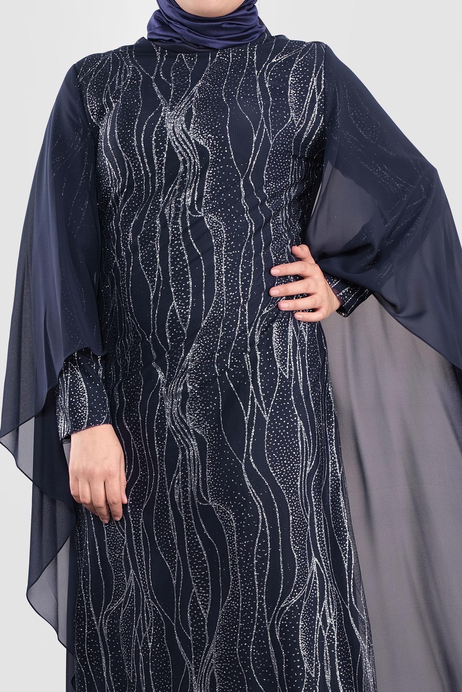 Vêtements hijab BLEU MARINE ROBE DE SOIRÉE BRILLANTE EN MOUSSELINE 5527 