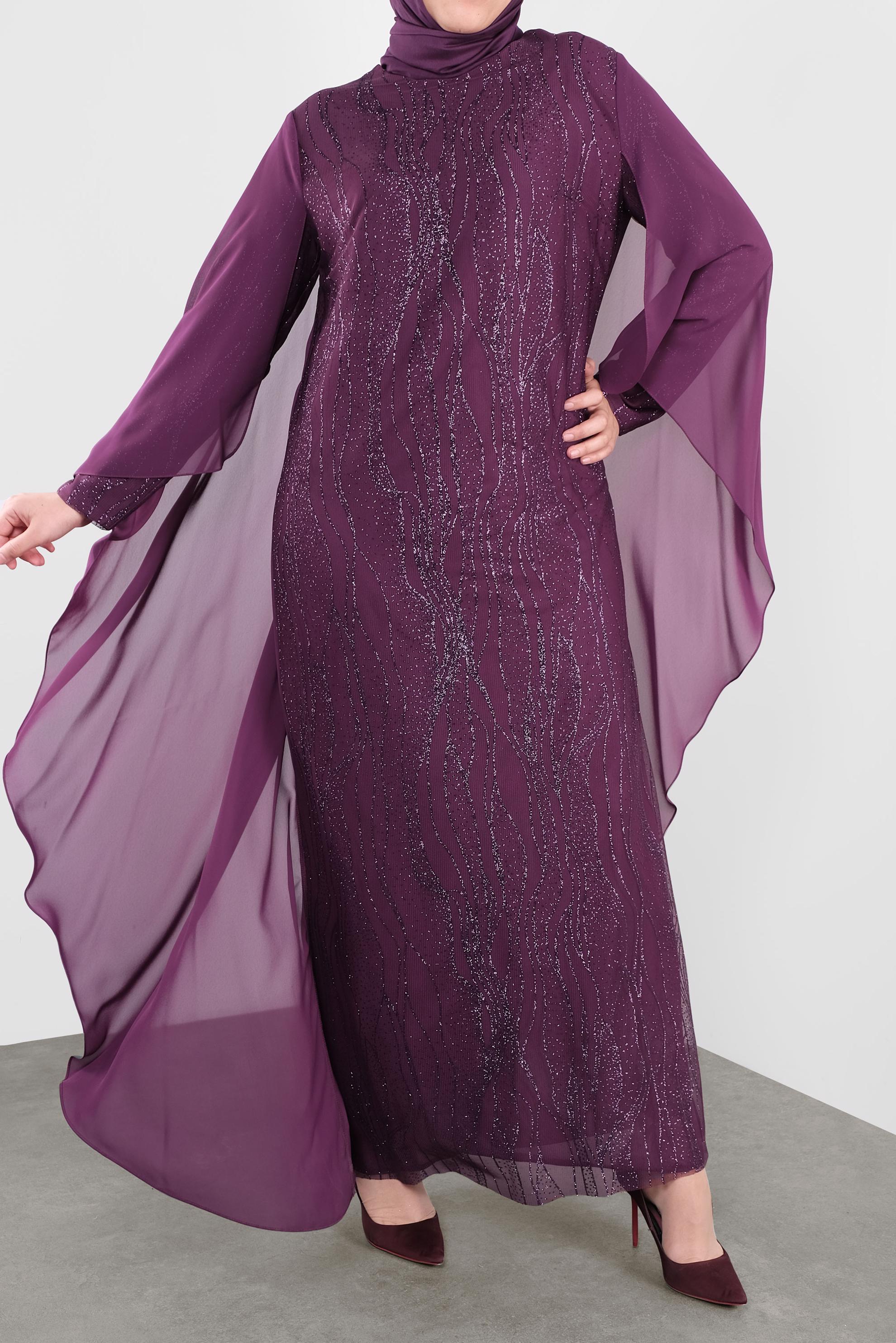 Tesettür giyim MÜRDÜM SİMLİ ŞİFON ABİYE ELBİSE 5527